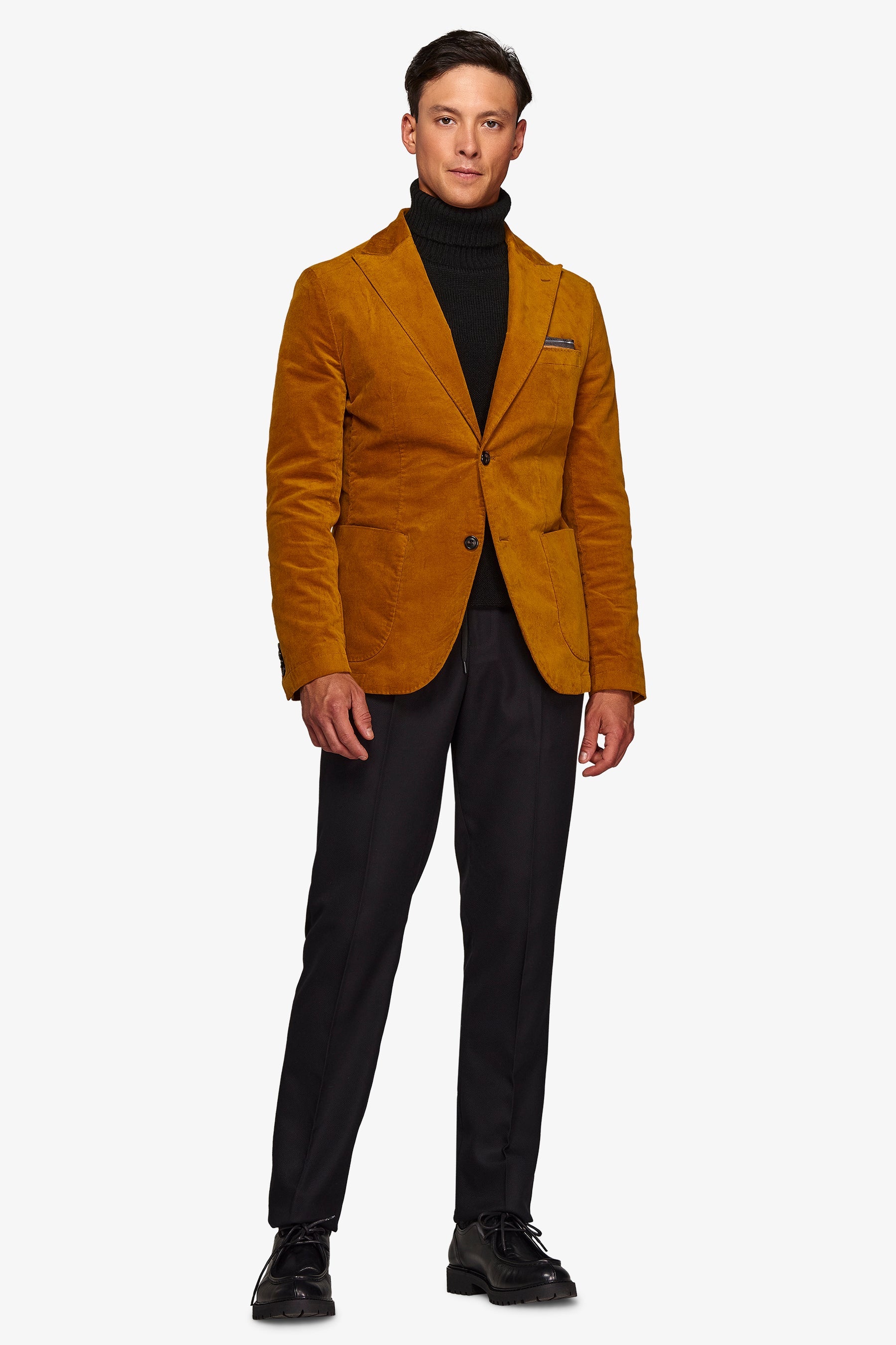 Giacca "Chelsea" in velluto liscio ocra slim-Dan John