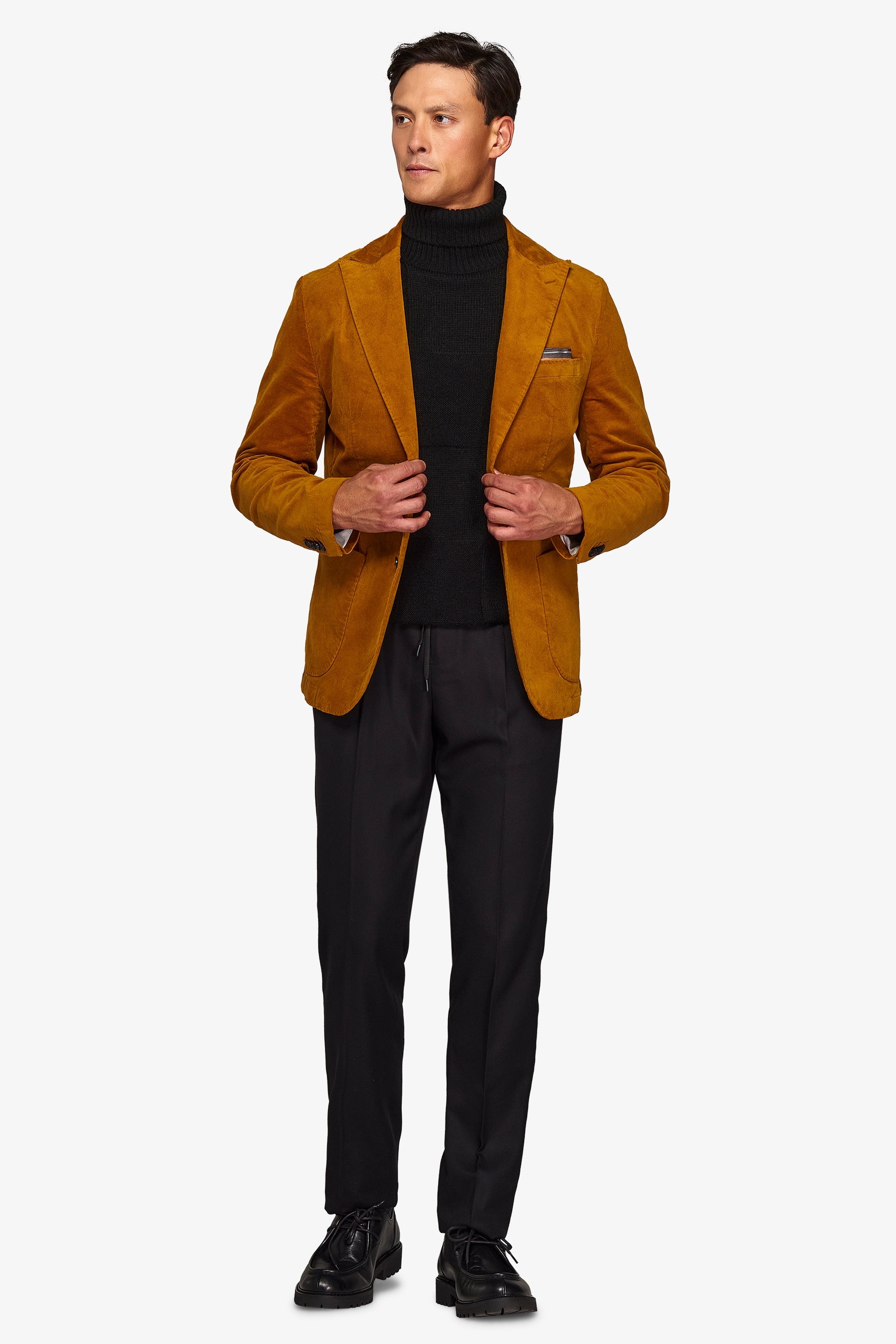 Giacca "Chelsea" in velluto liscio ocra slim-Dan John