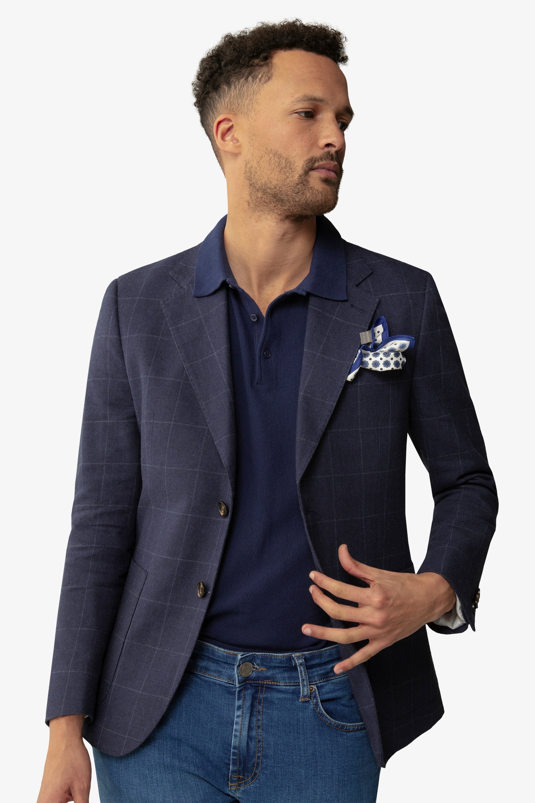 Giacca a quadri blu slim-Dan John