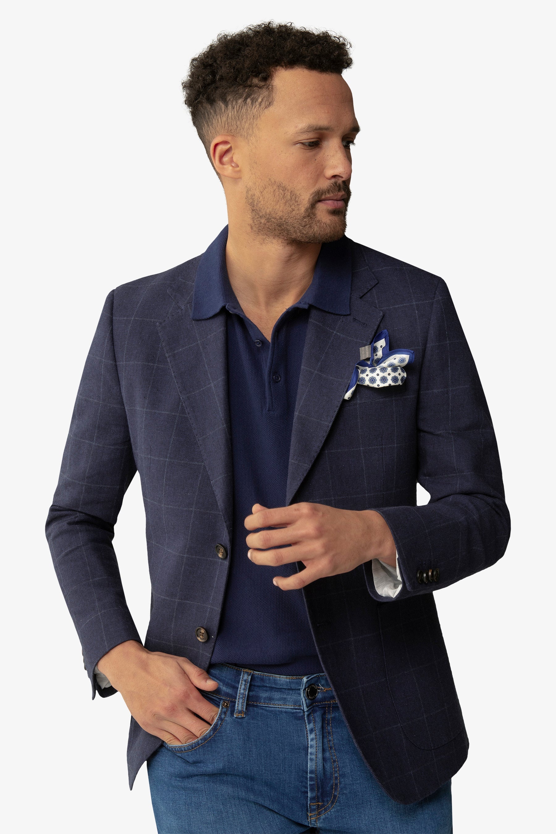 Giacca a quadri blu slim-Dan John