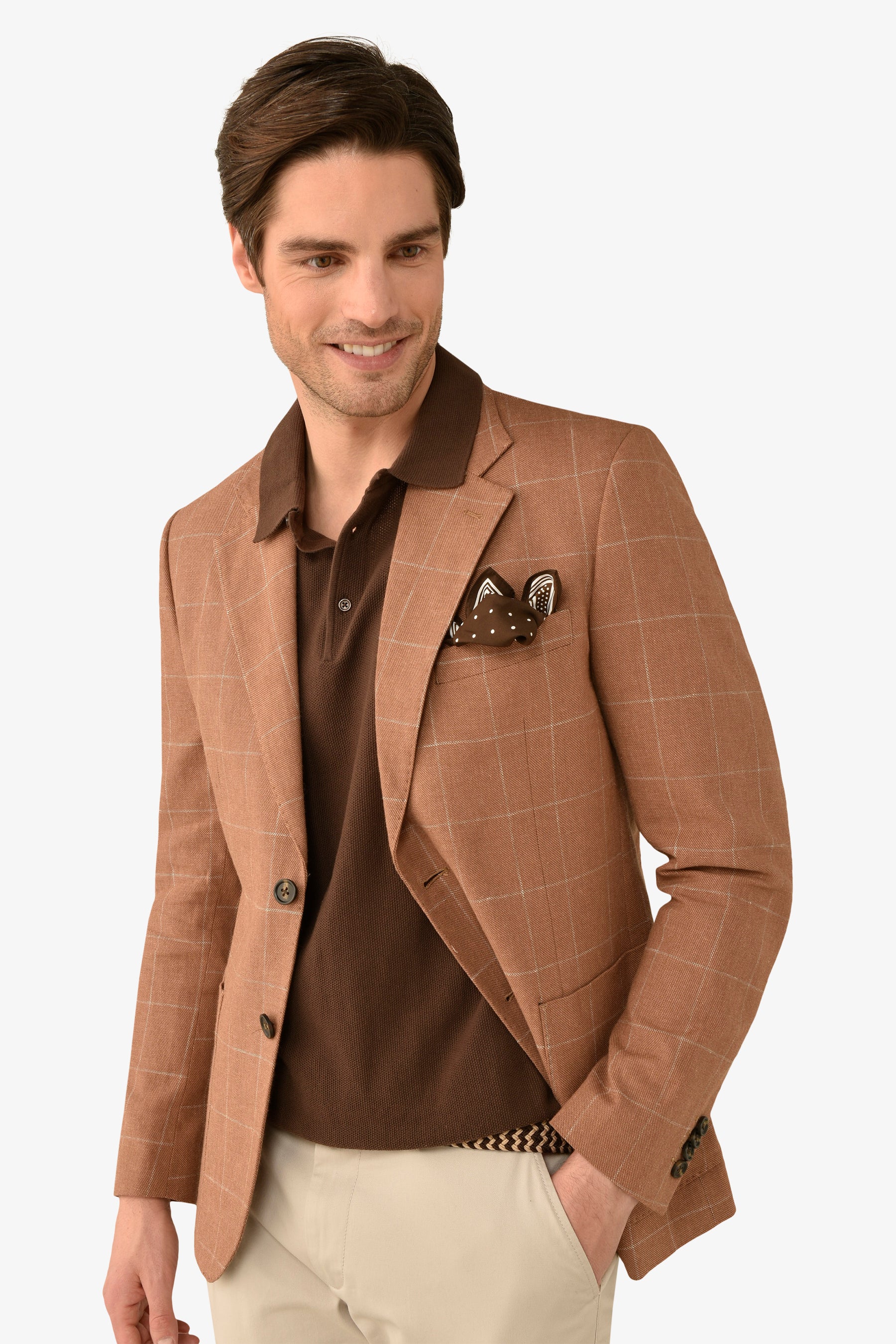 Giacca a quadri caramello slim-Dan John