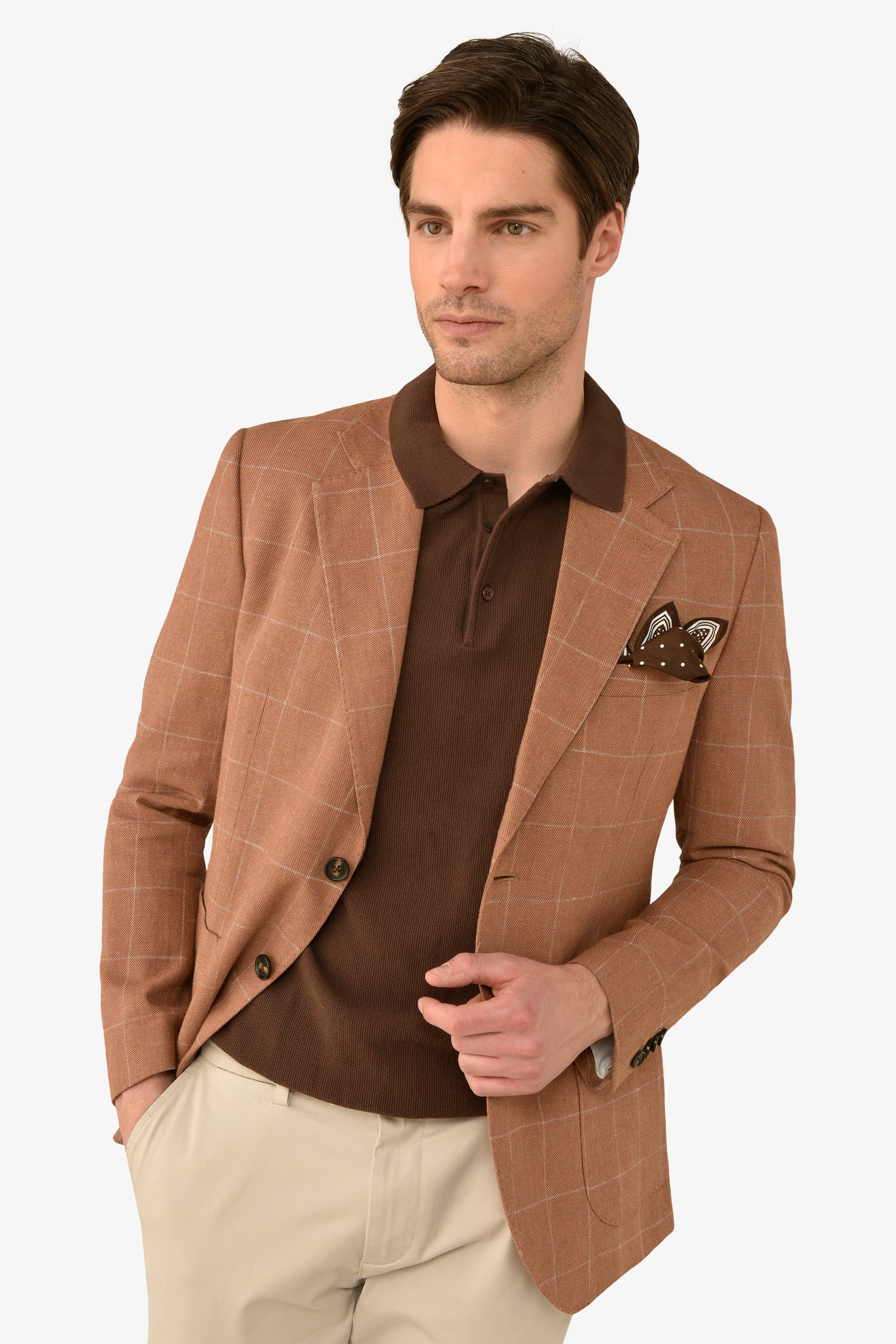 Giacca a quadri caramello slim-Dan John