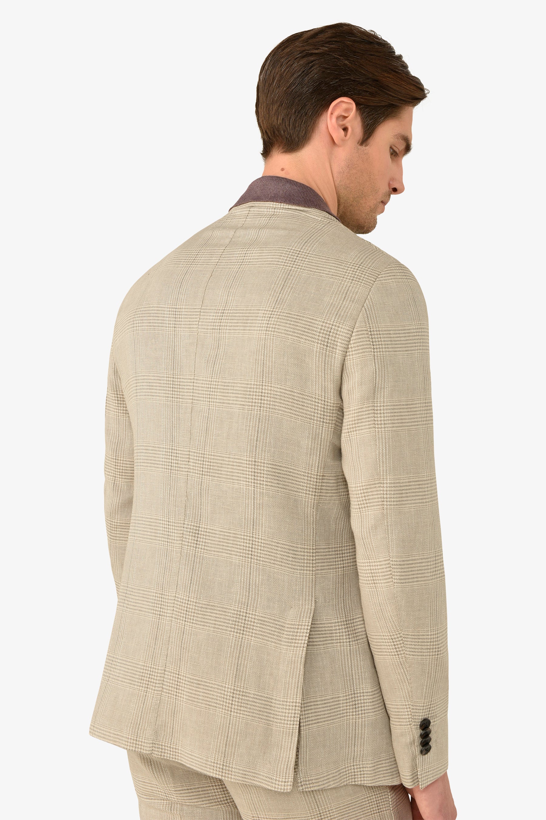 Giacca da abito destrutturata principe di galles sabbia slim-Dan John