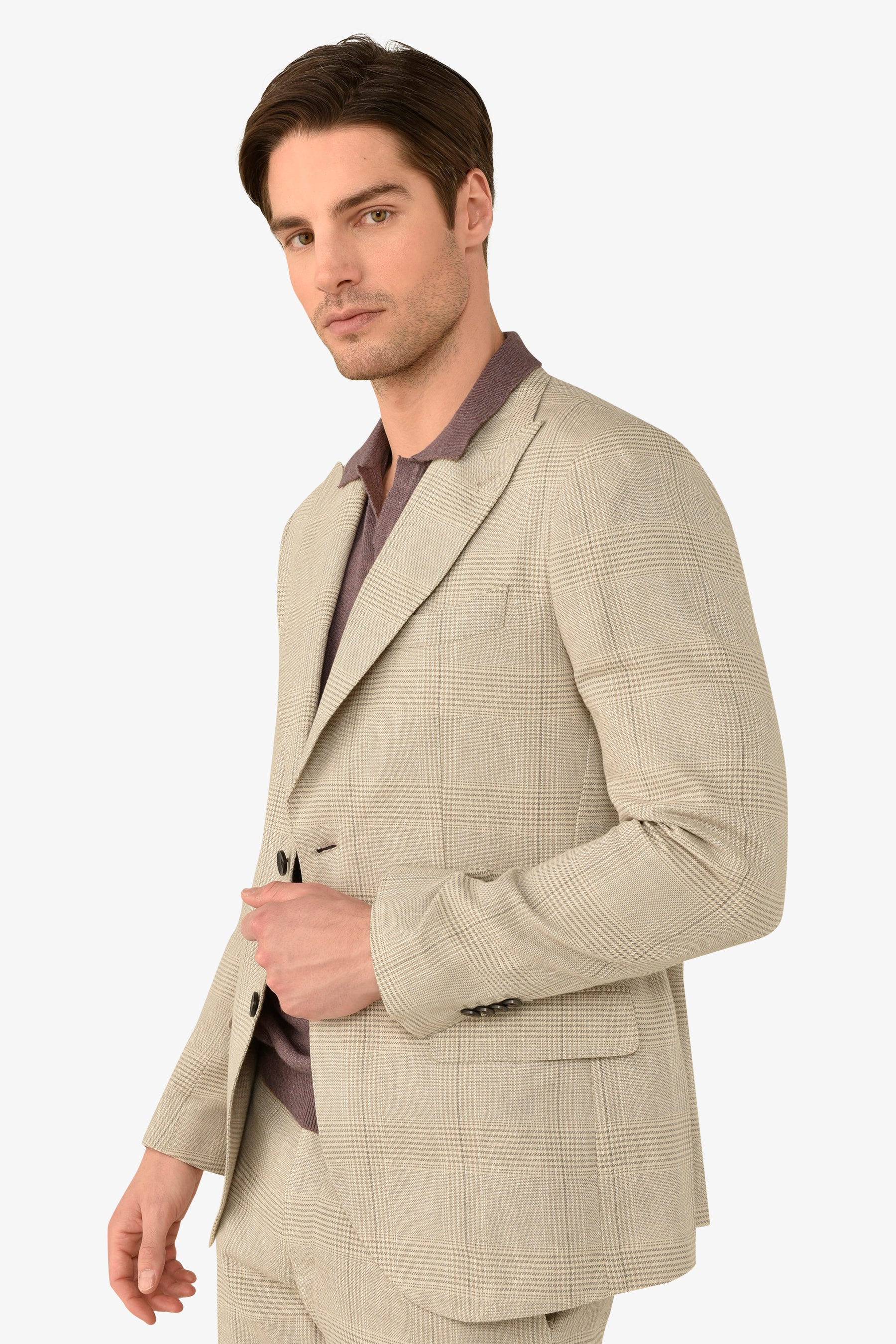 Giacca da abito destrutturata principe di galles sabbia slim-Dan John