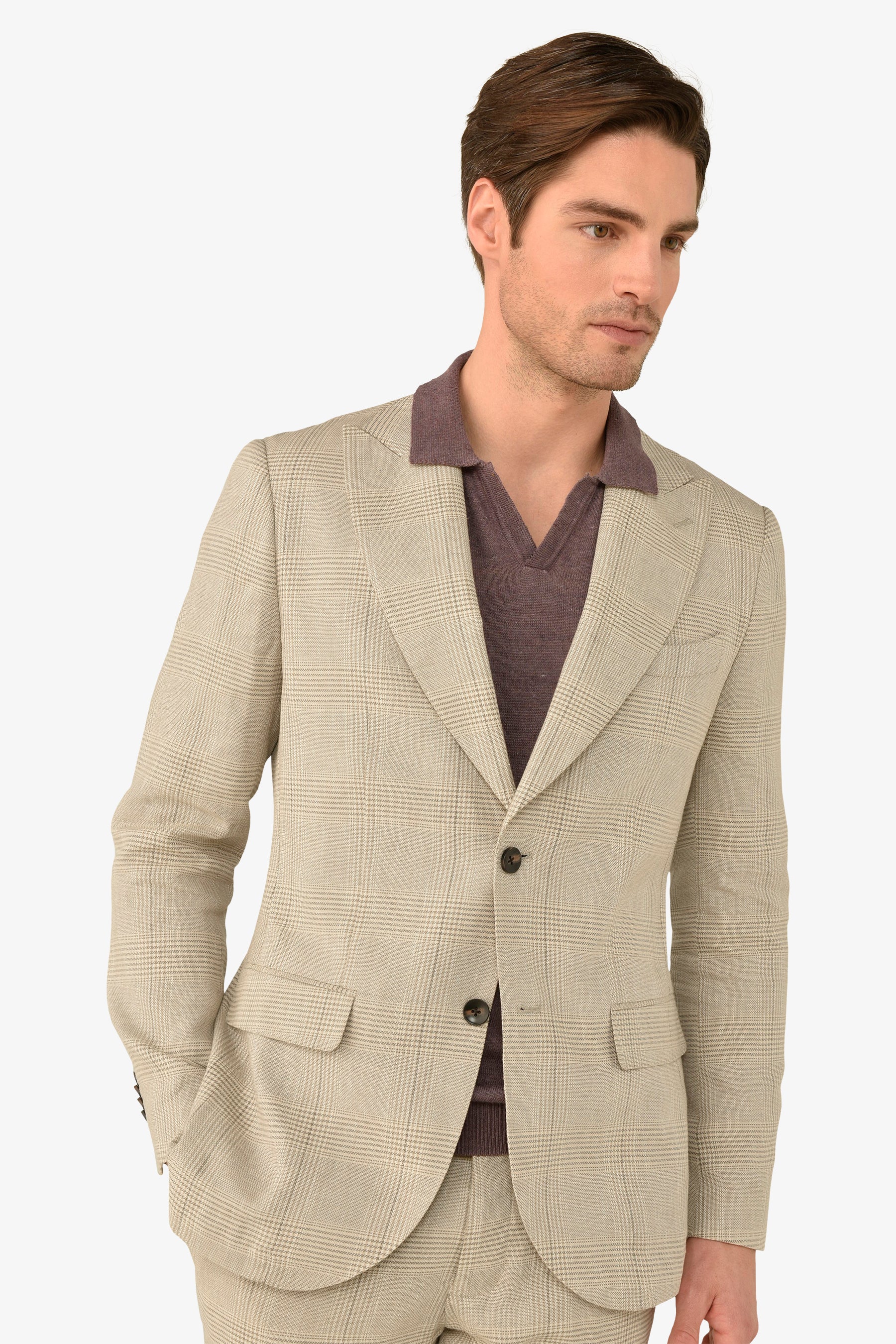 Giacca da abito destrutturata principe di galles sabbia slim-Dan John