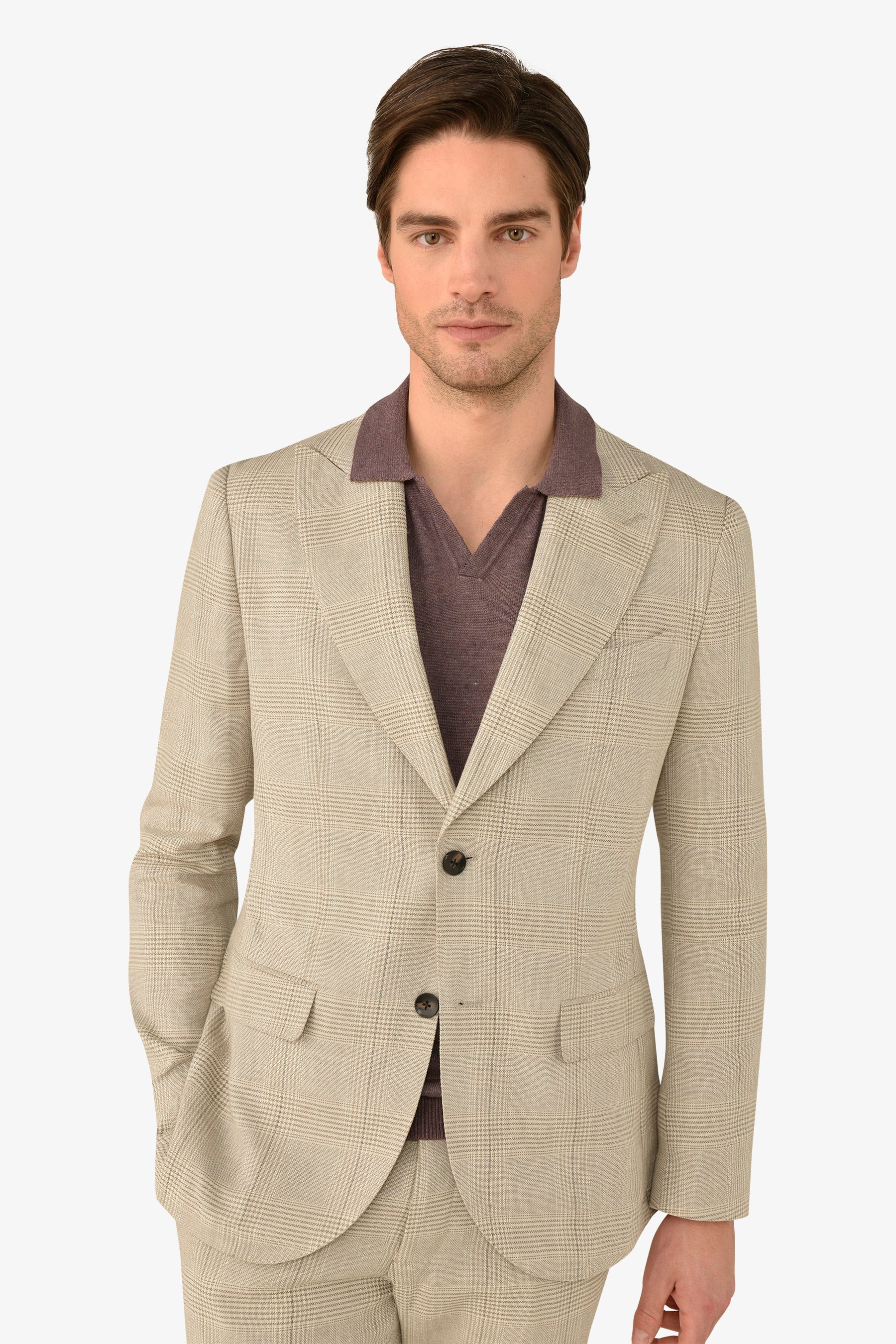 Giacca da abito destrutturata principe di galles sabbia slim-Dan John