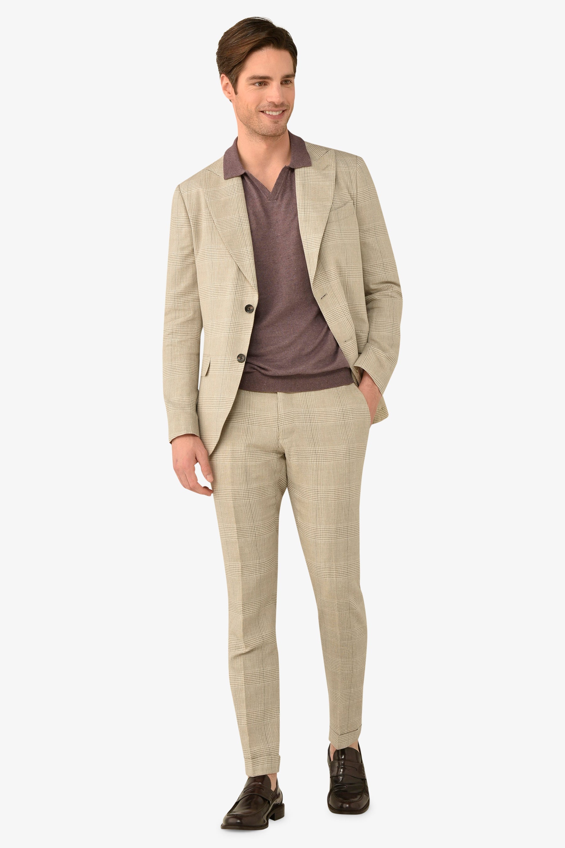 Giacca da abito destrutturata principe di galles sabbia slim-Dan John