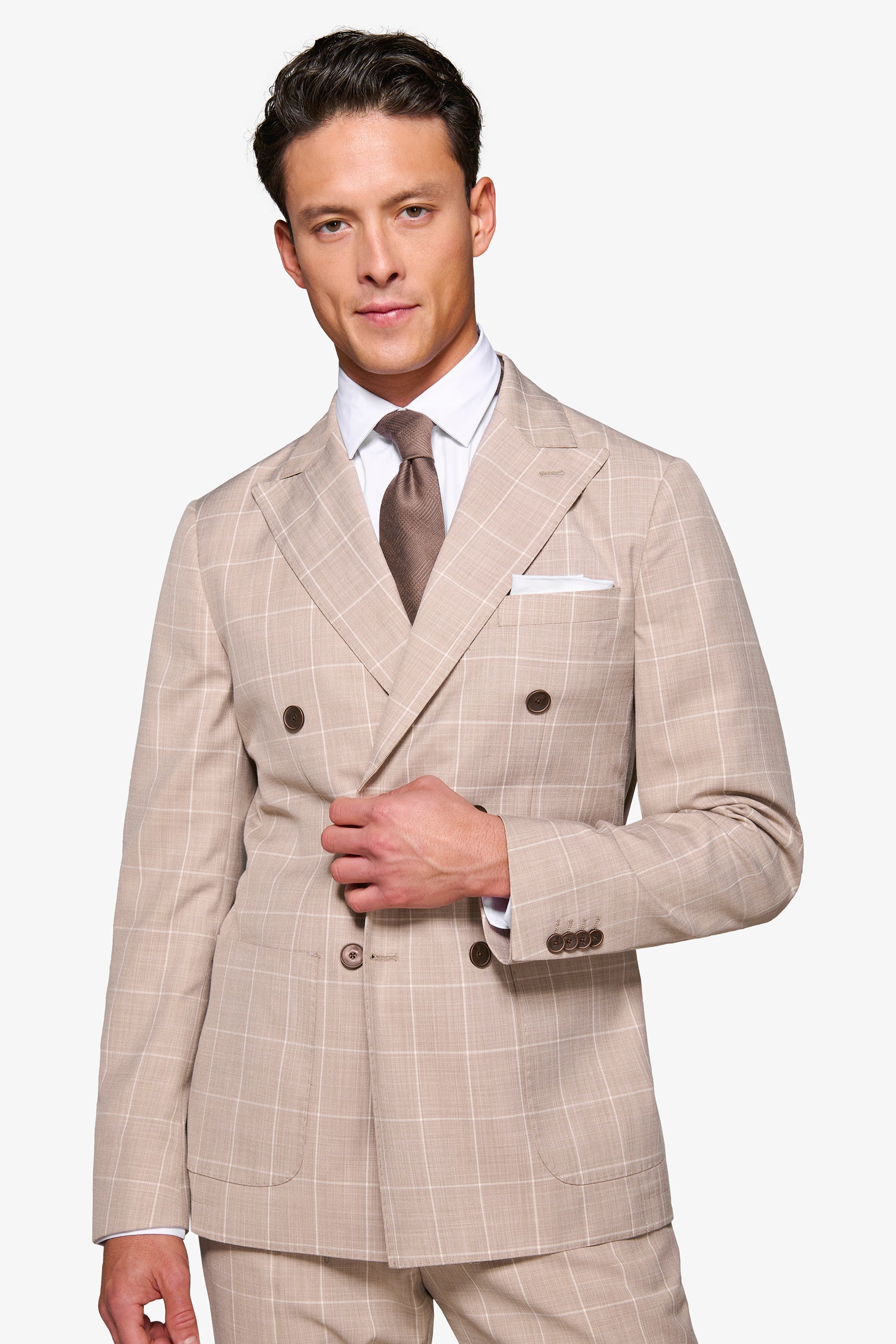 Giacca da abito doppiopetto finestrata beige-Dan John