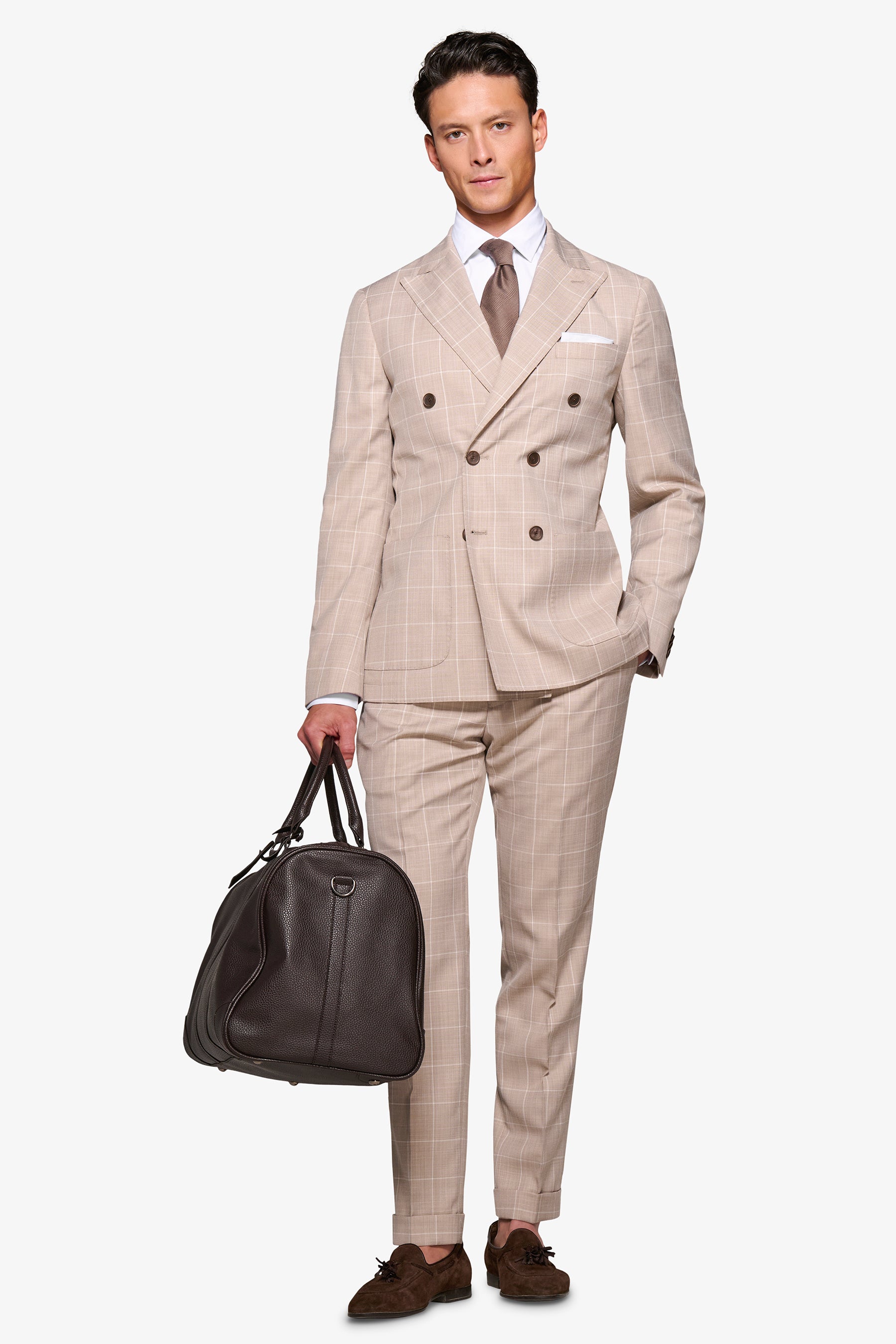 Giacca da abito doppiopetto finestrata beige-Dan John