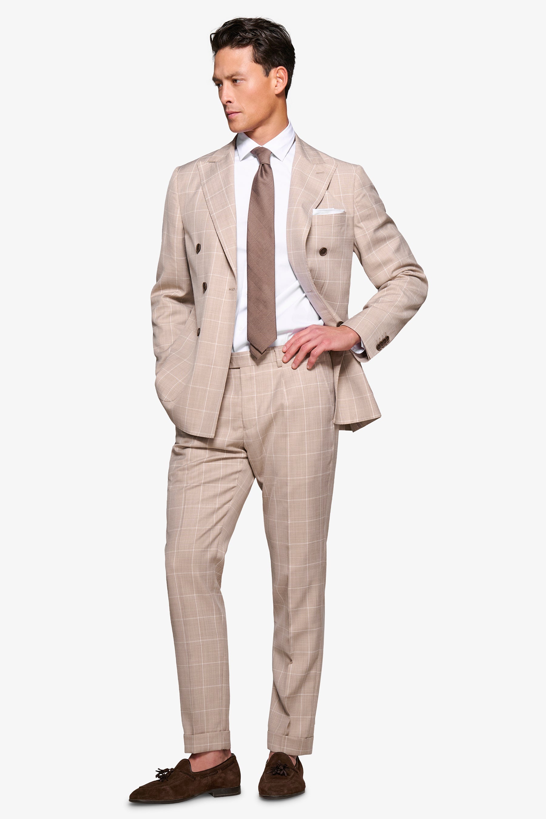 Giacca da abito doppiopetto finestrata beige-Dan John