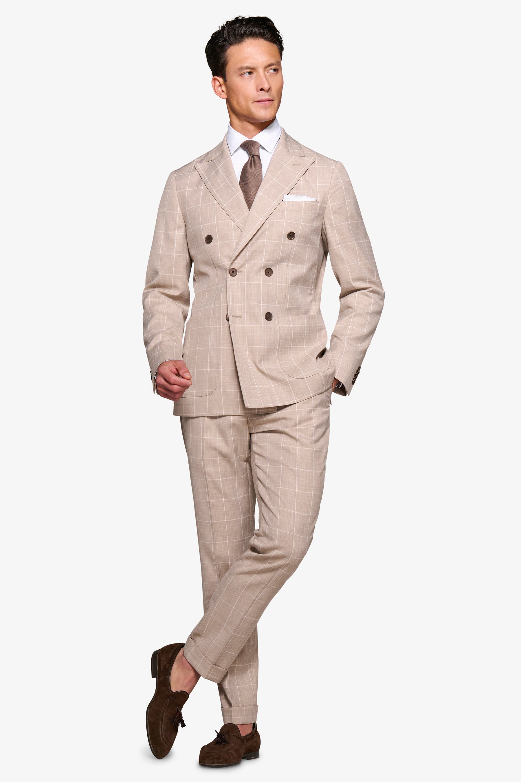 Giacca da abito doppiopetto finestrata beige-Dan John