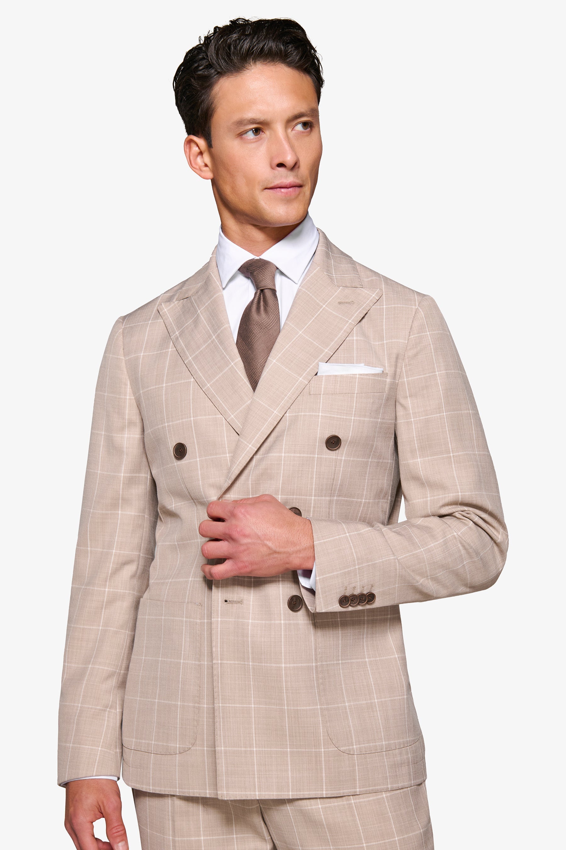 Giacca da abito doppiopetto finestrata beige-Dan John