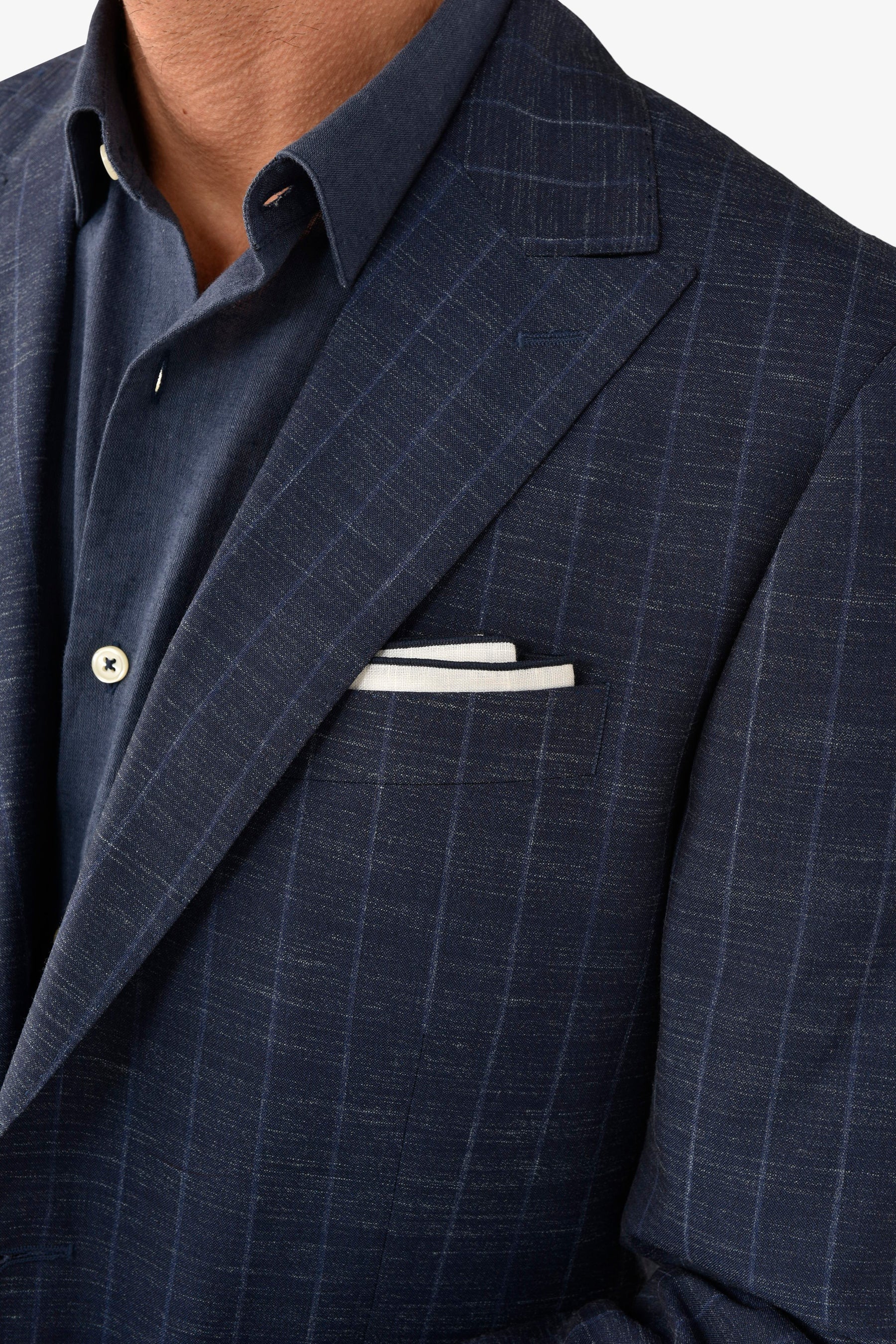 Giacca da abito gessata fiammata blu slim-Dan John