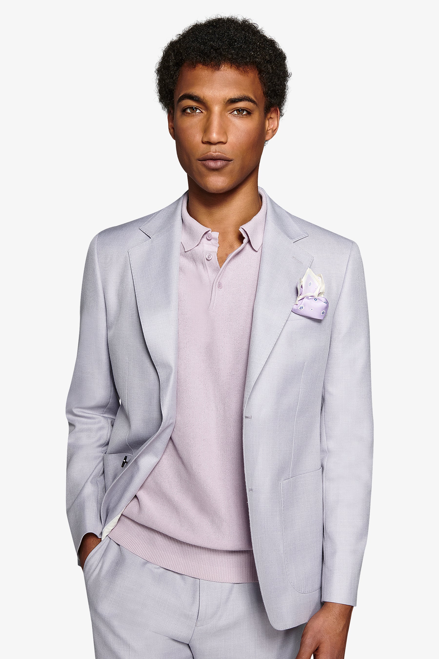 Giacca da abito misto lino fiammata lavanda slim-Dan John