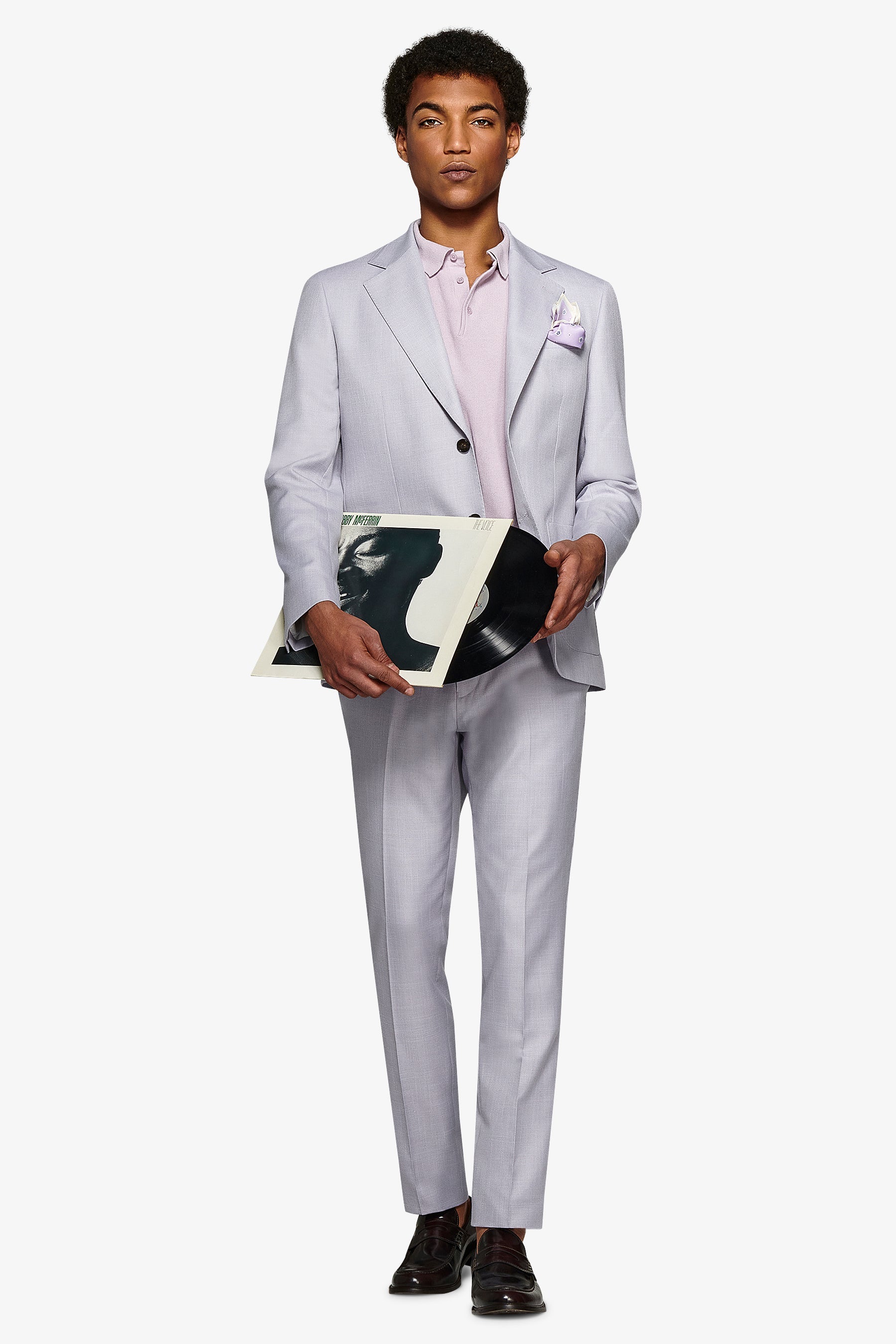 Giacca da abito misto lino fiammata lavanda slim-Dan John