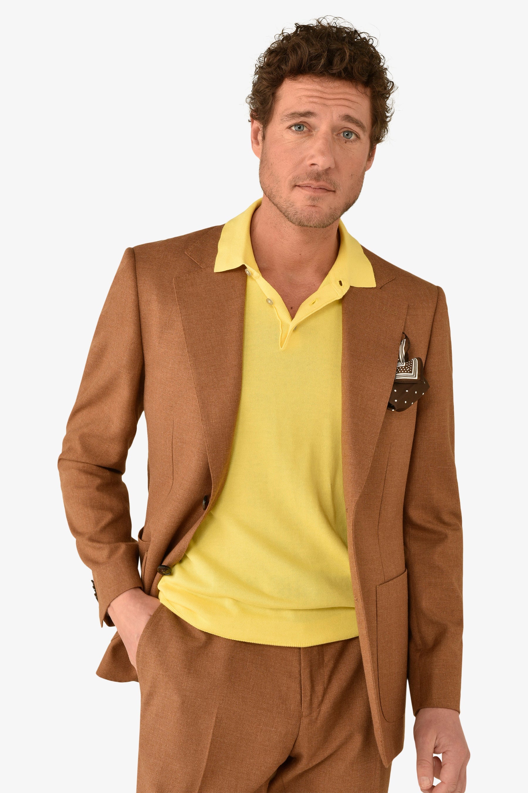 Giacca da abito misto lino fiammata tabacco slim-Dan John