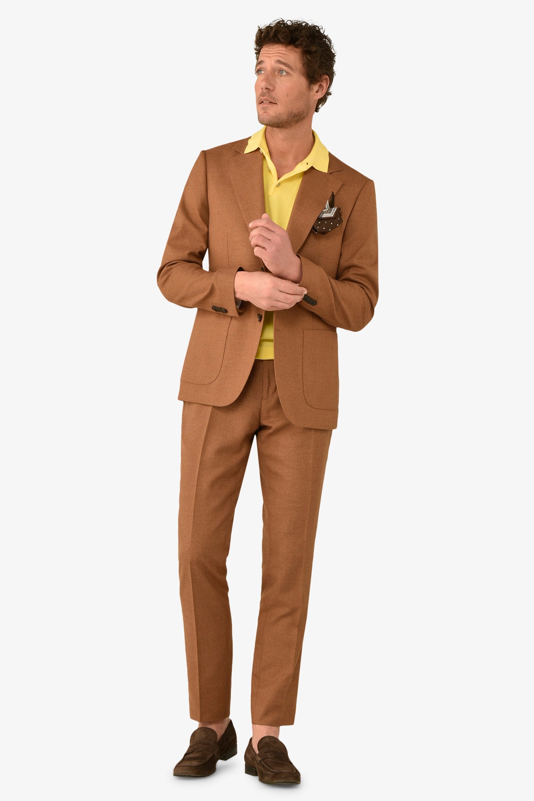 Giacca da abito misto lino fiammata tabacco slim-Dan John