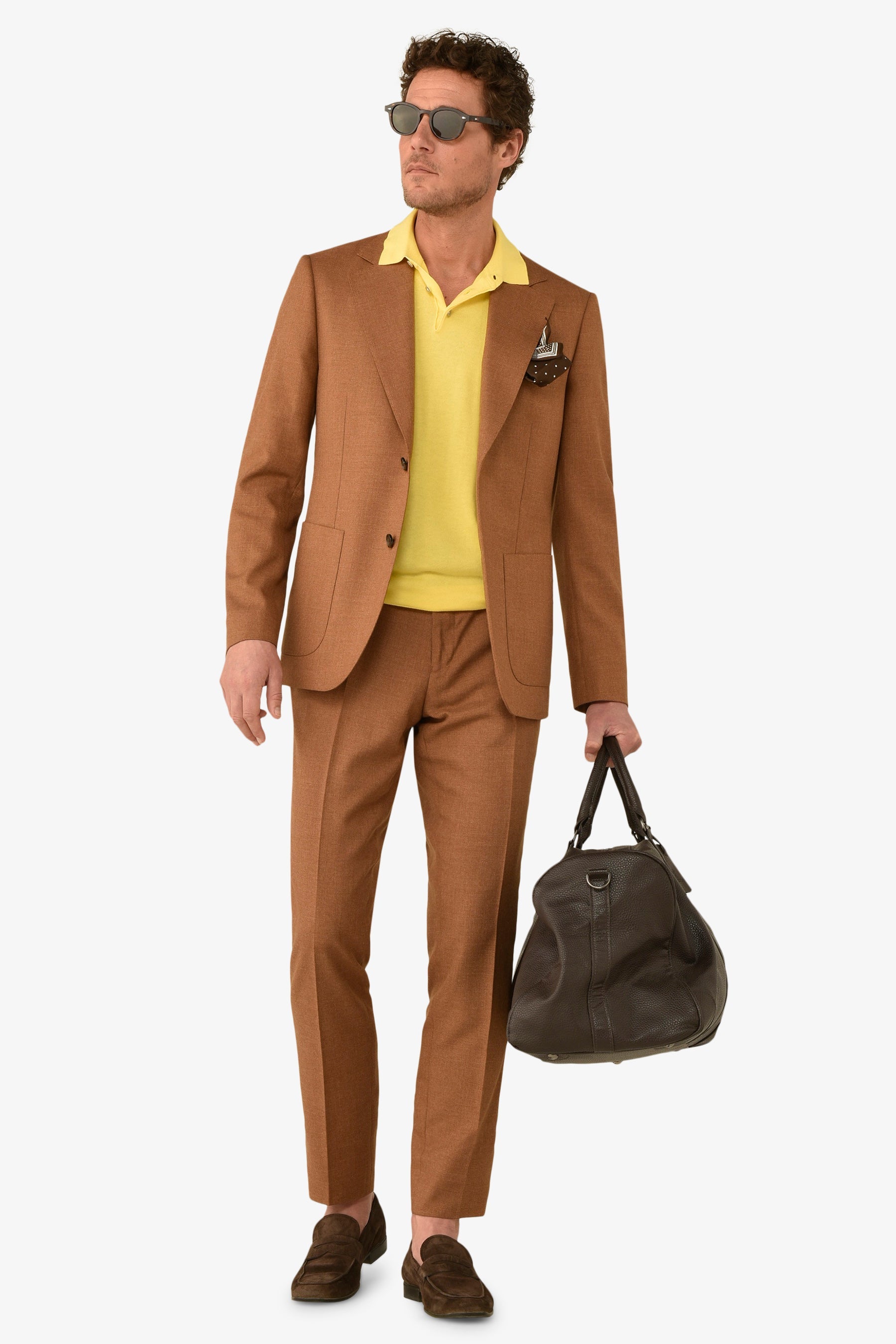 Giacca da abito misto lino fiammata tabacco slim-Dan John