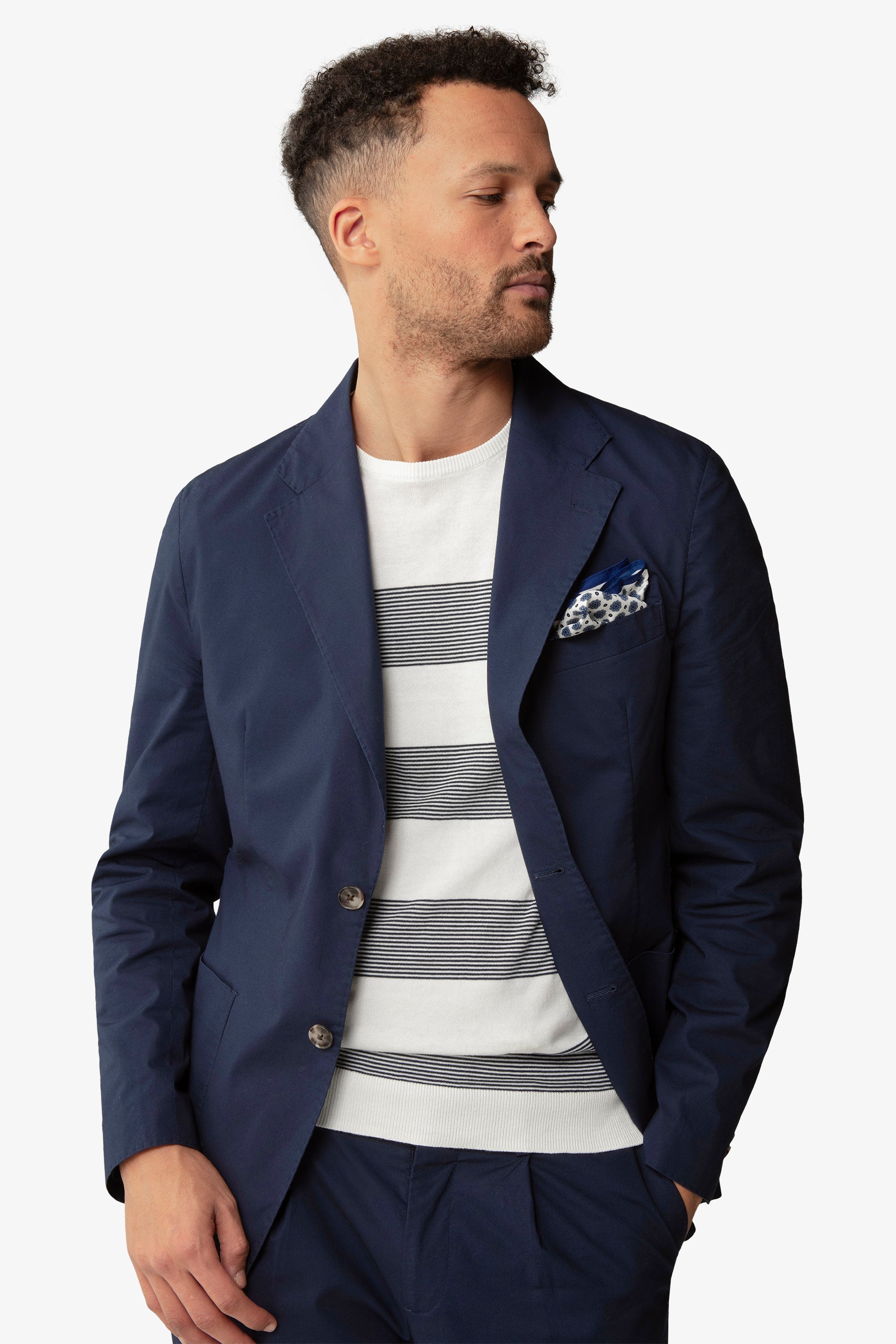 Giacca da abito tela paracadute blu slim-Dan John