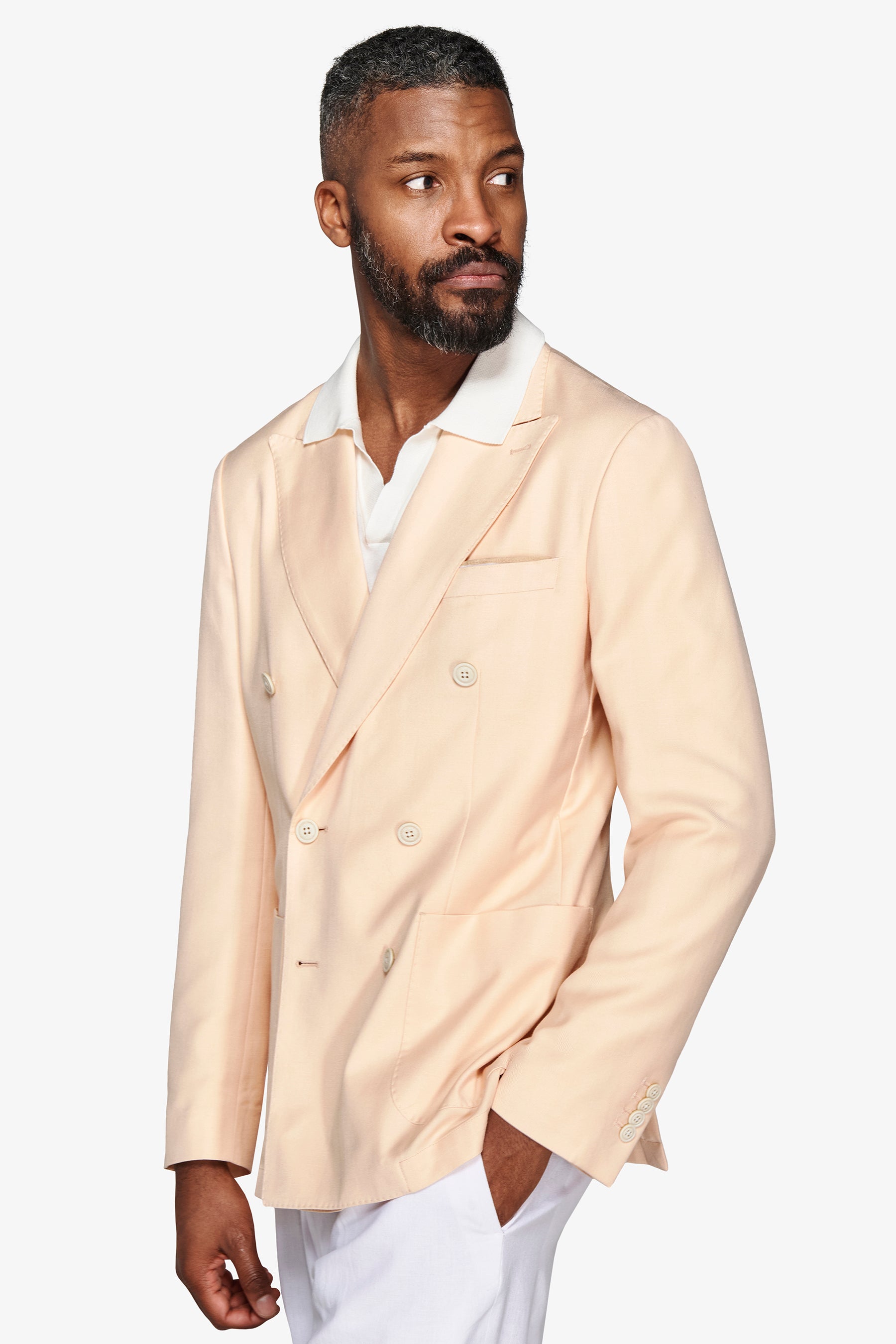 Giacca doppiopetto Herringbone pesca-Dan John