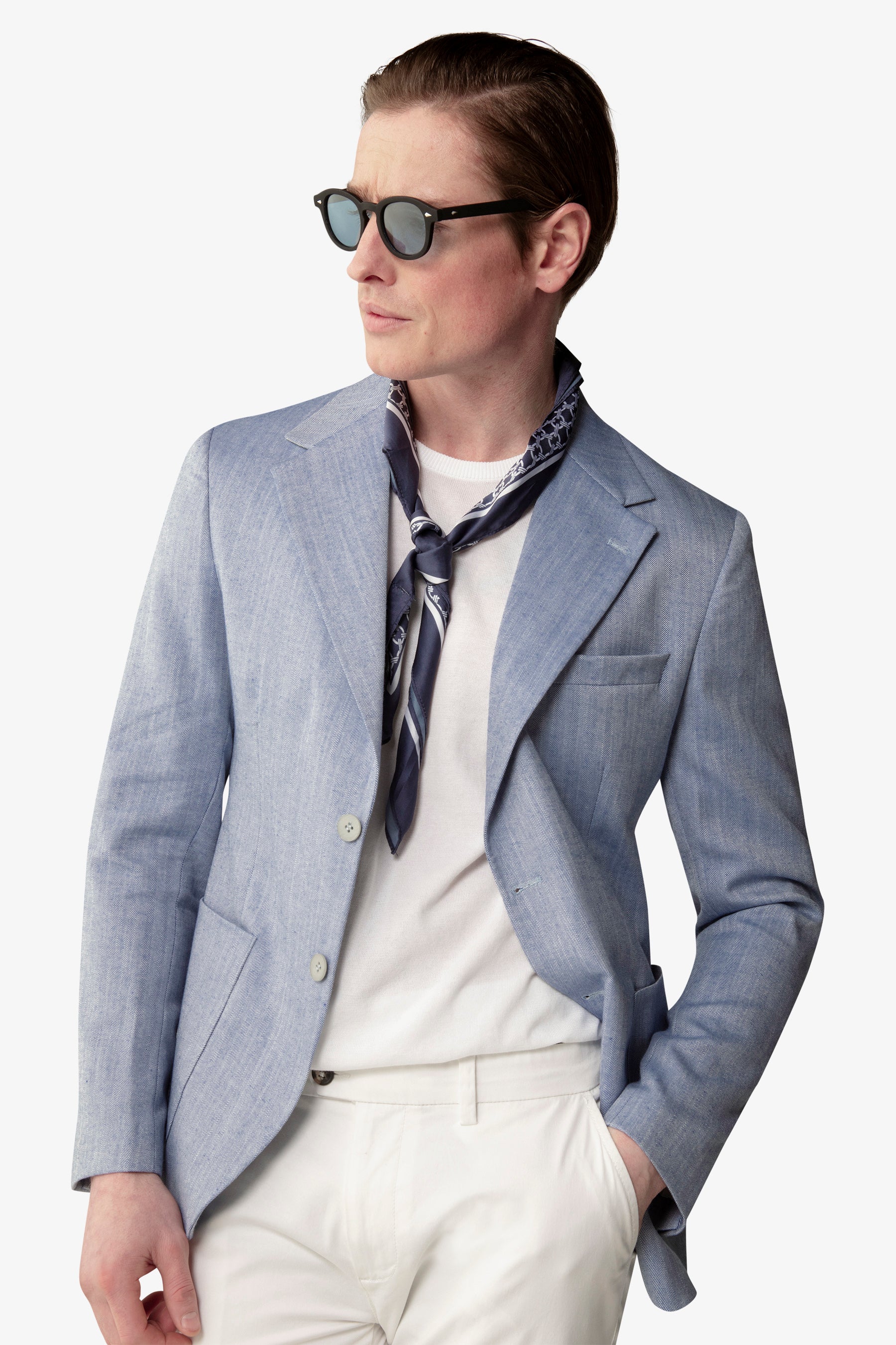 Giacca fantasia herringbone cielo-Dan John