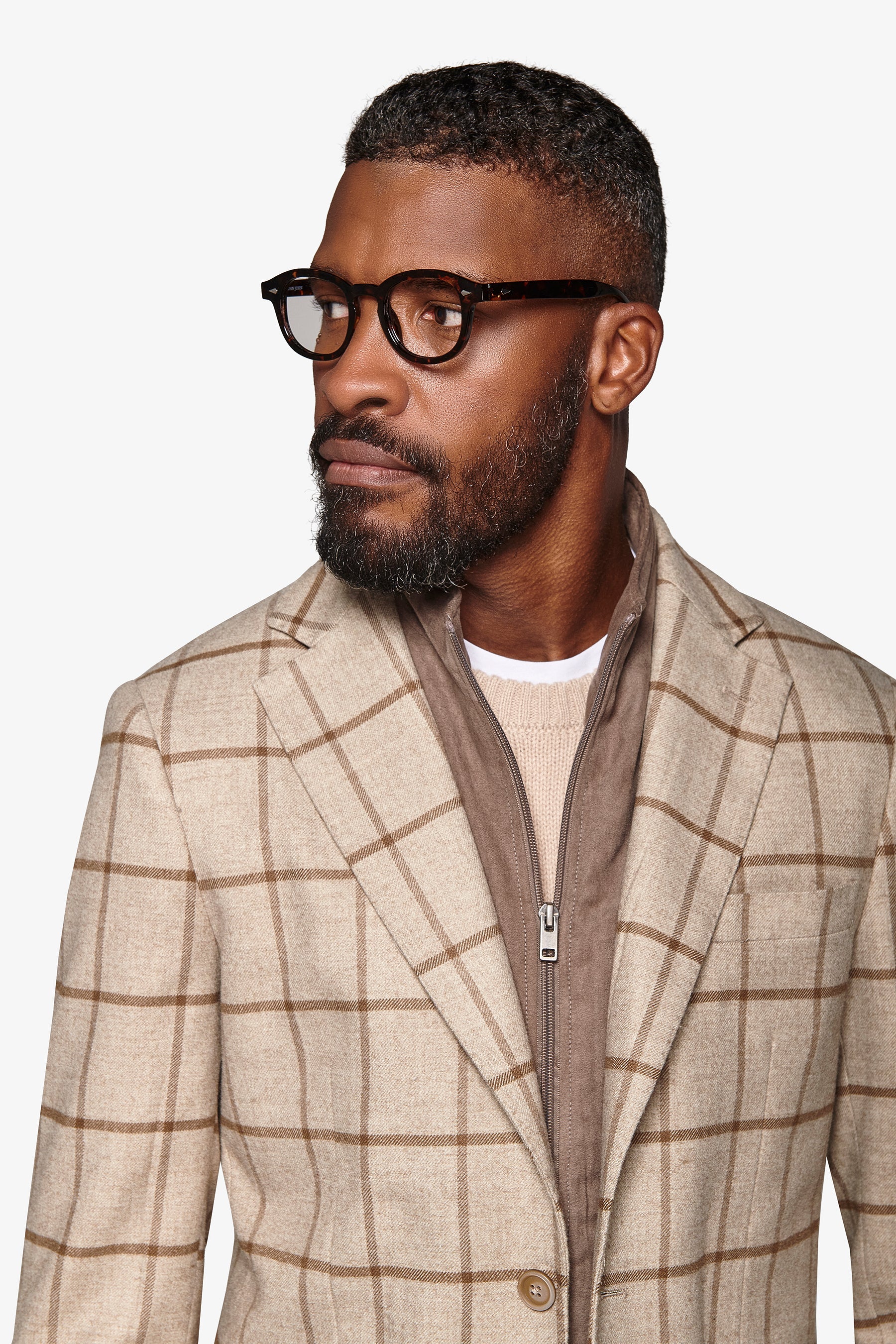 Giacca overcheck con pettorina beige-Dan John