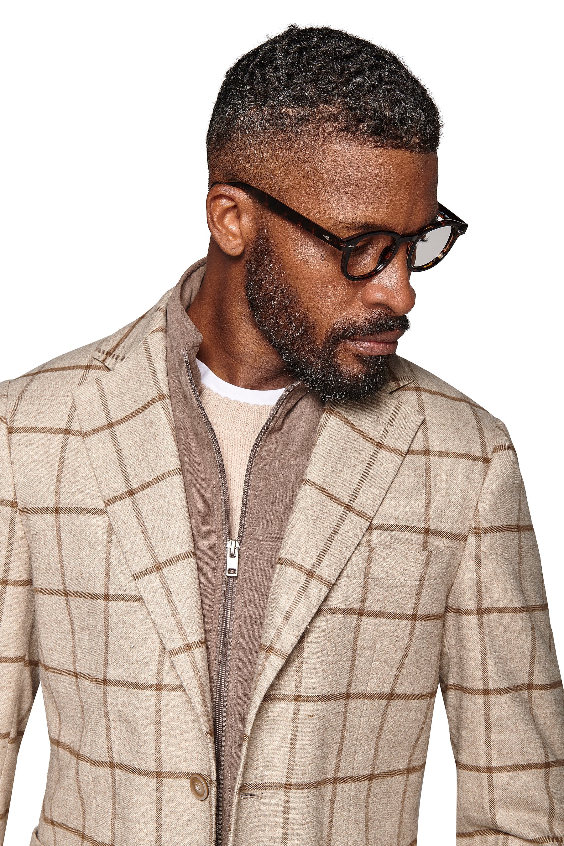 Giacca overcheck con pettorina beige-Dan John