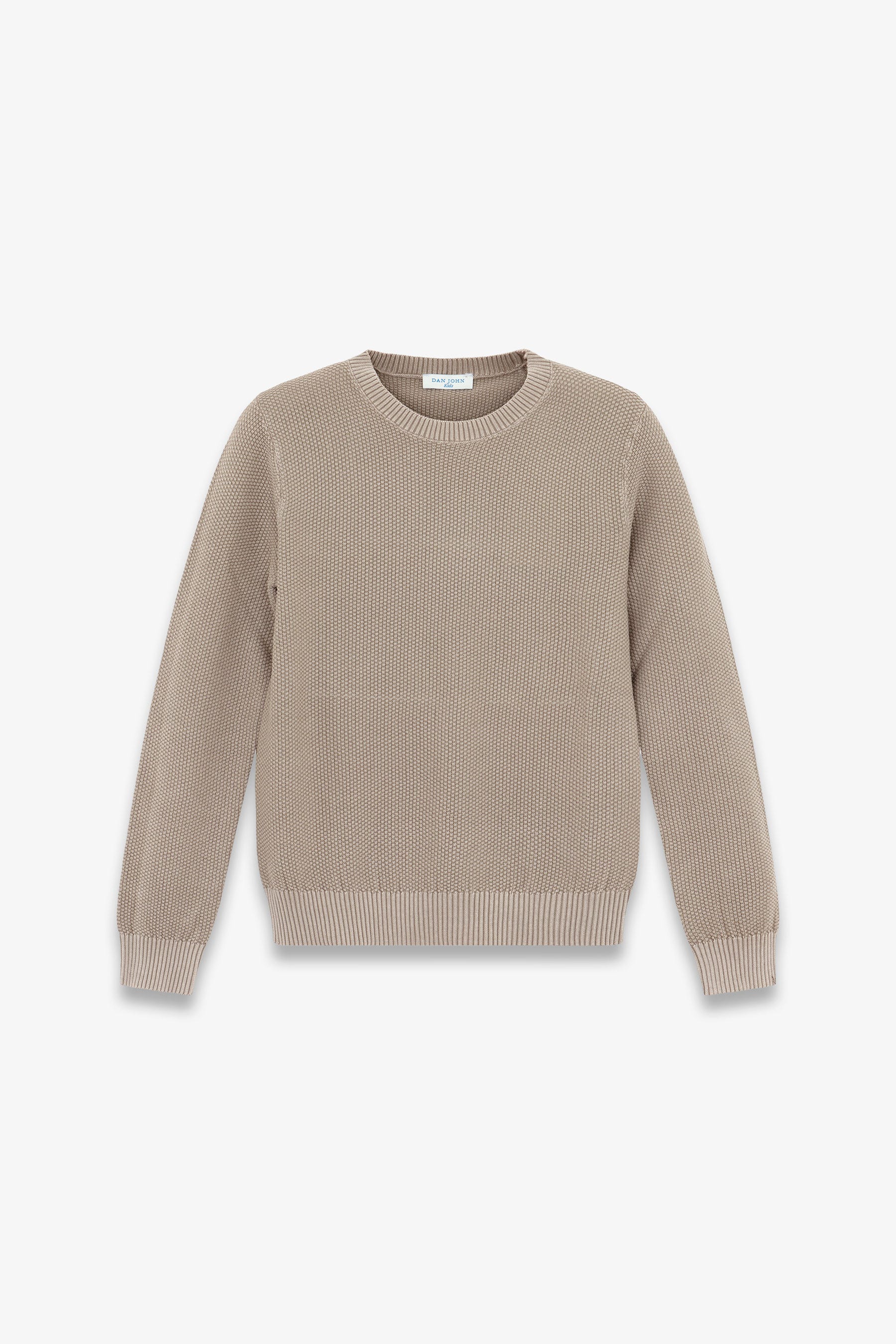 KIDS Taupe rice stitch crewneck sweater