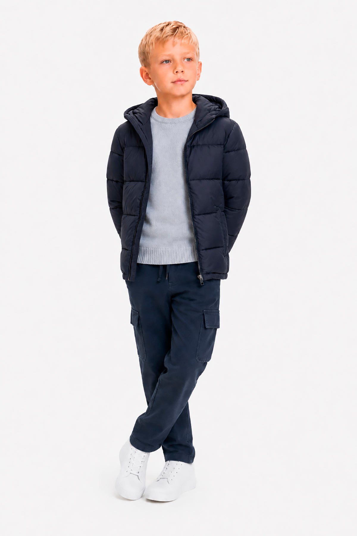 Piumino full zip trapuntato blu Kids