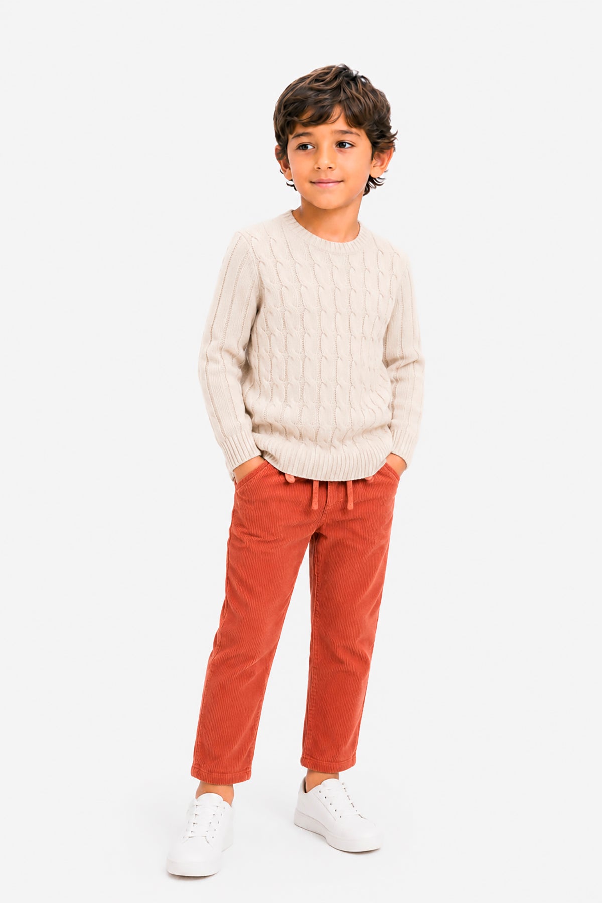 Maglia girocollo treccia panna Kids