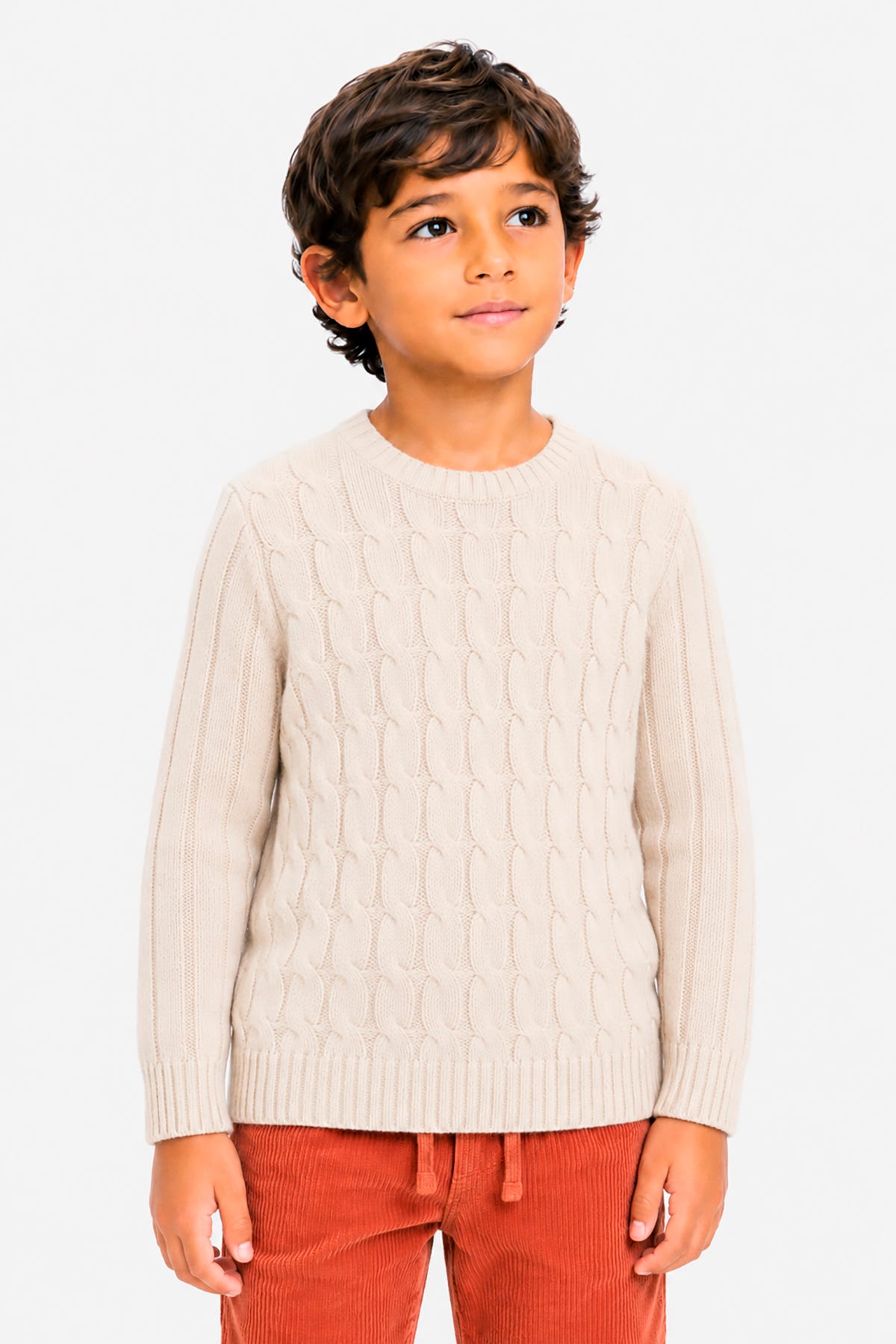Maglia girocollo treccia panna Kids