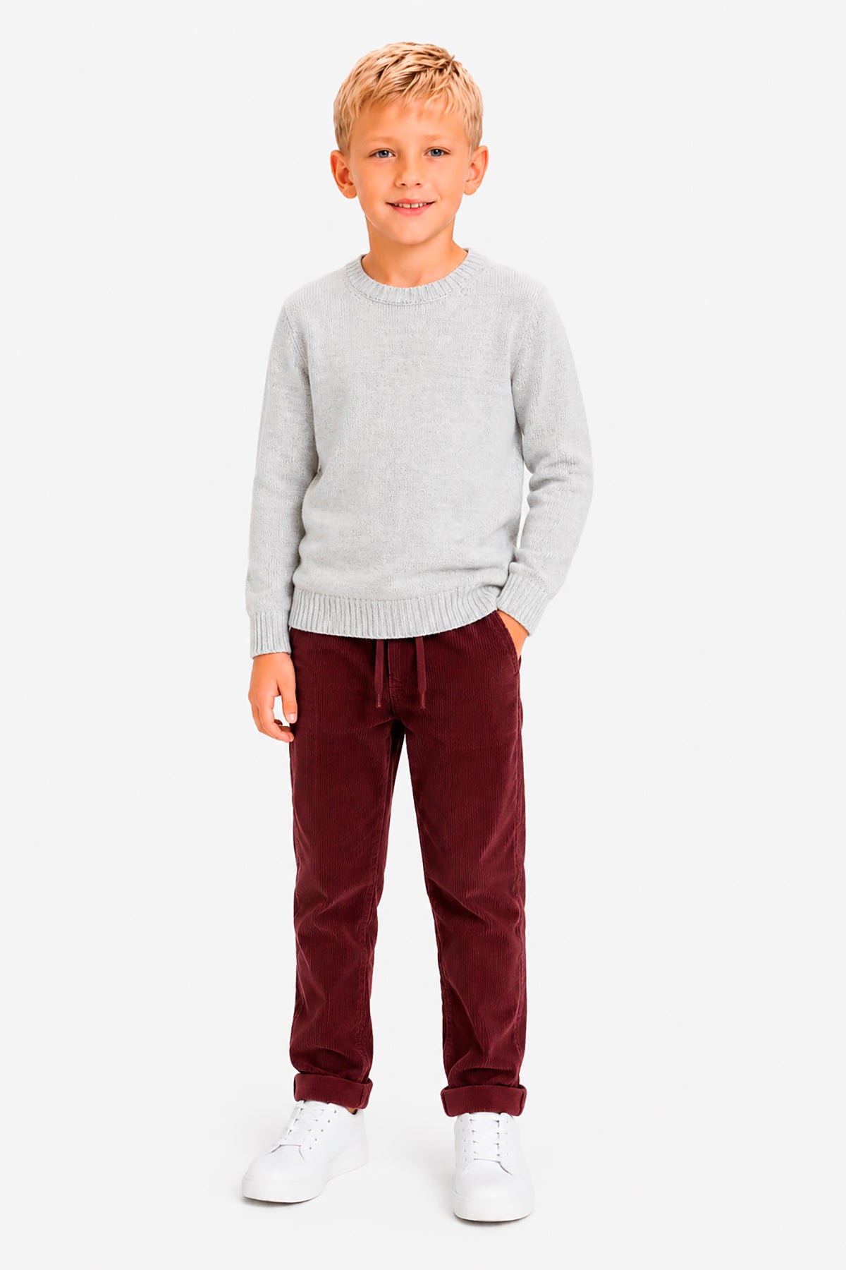 Maglia girocollo mouline' grigia Kids