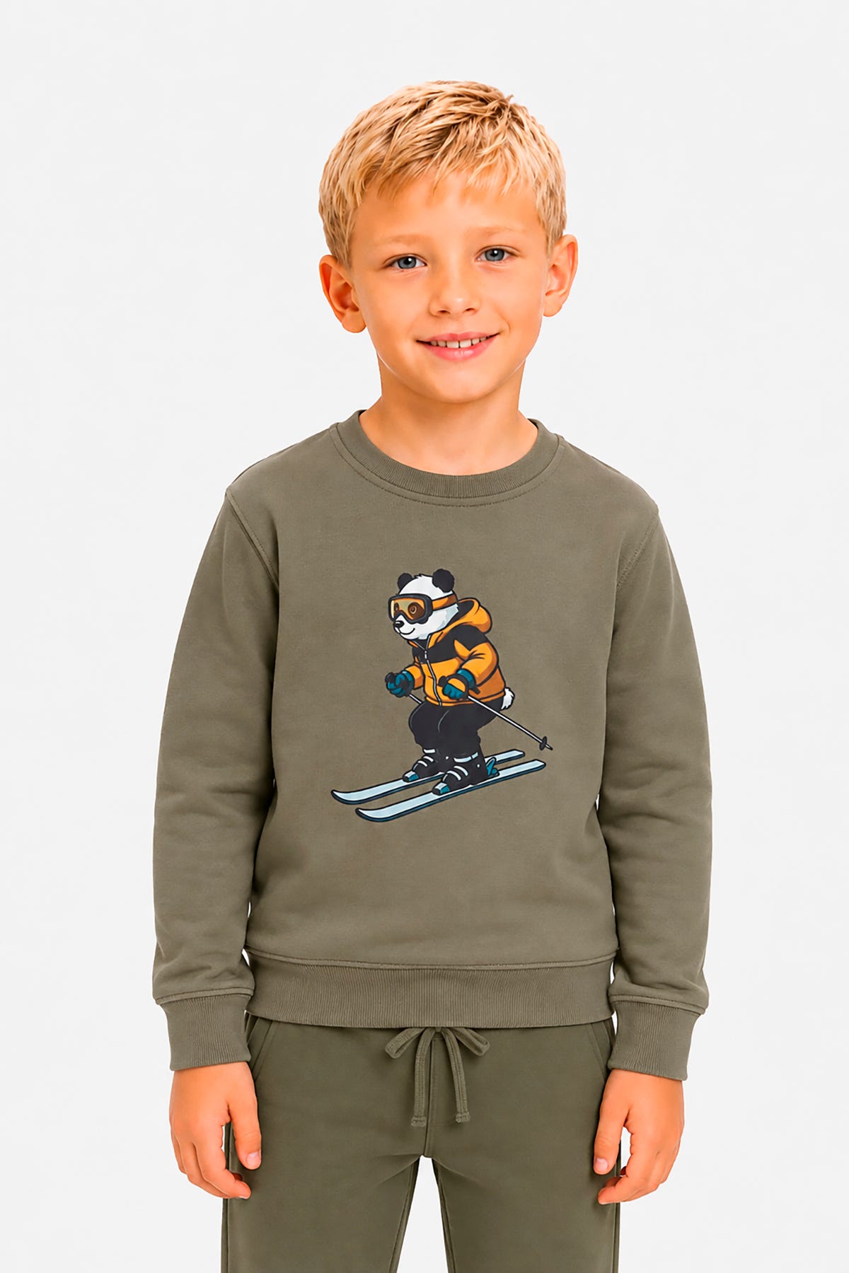 Felpa girocollo oliva Kids