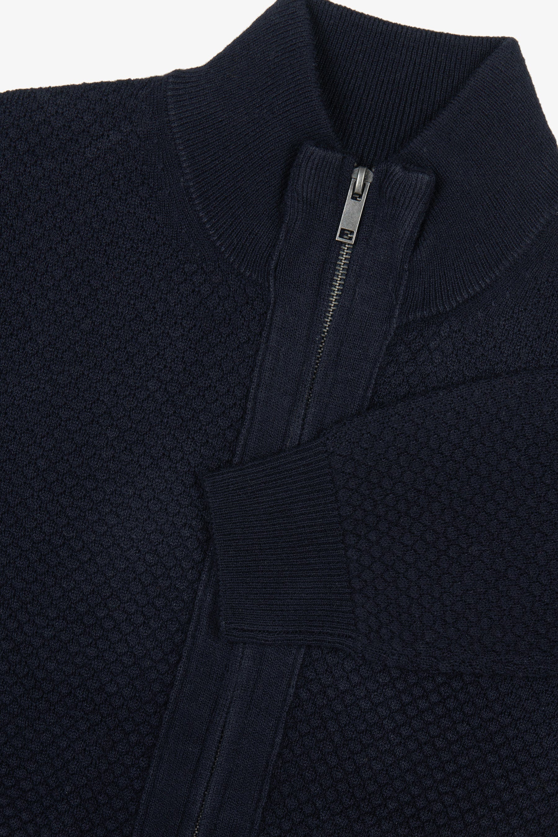 Maglia full zip punto diamante blu-Dan John