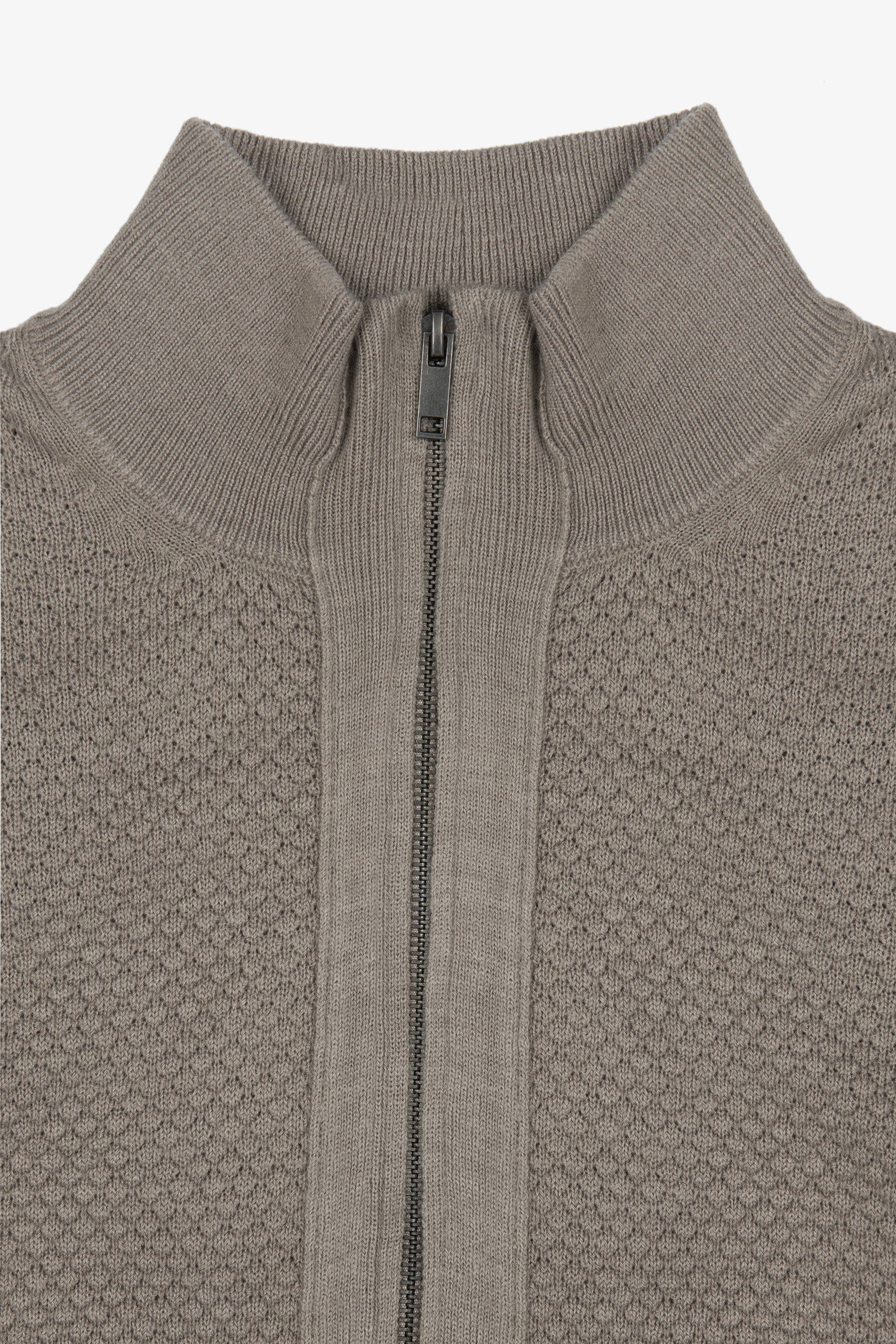 Maglia full zip punto diamante tortora-Dan John