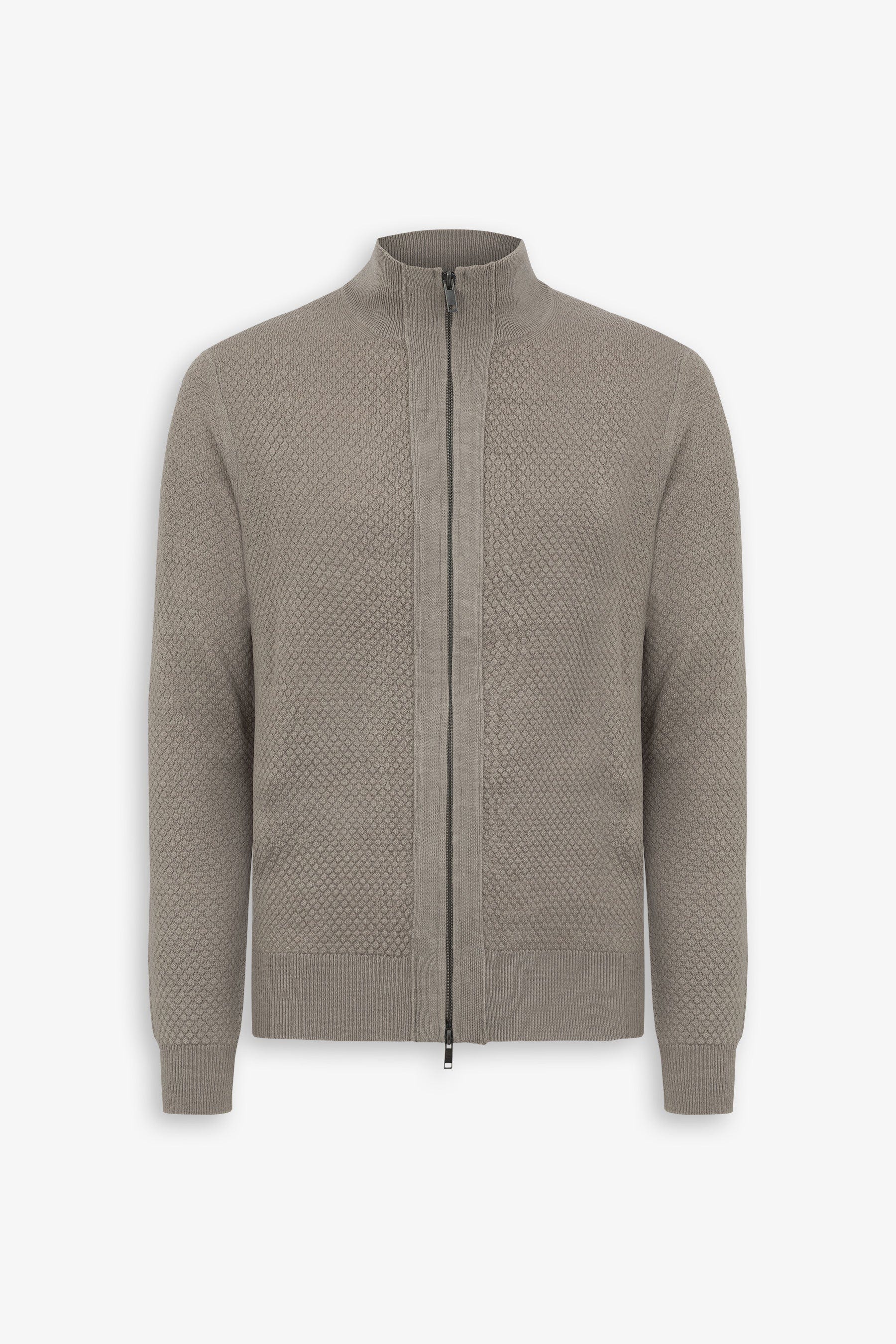 Maglia full zip punto diamante tortora-Dan John