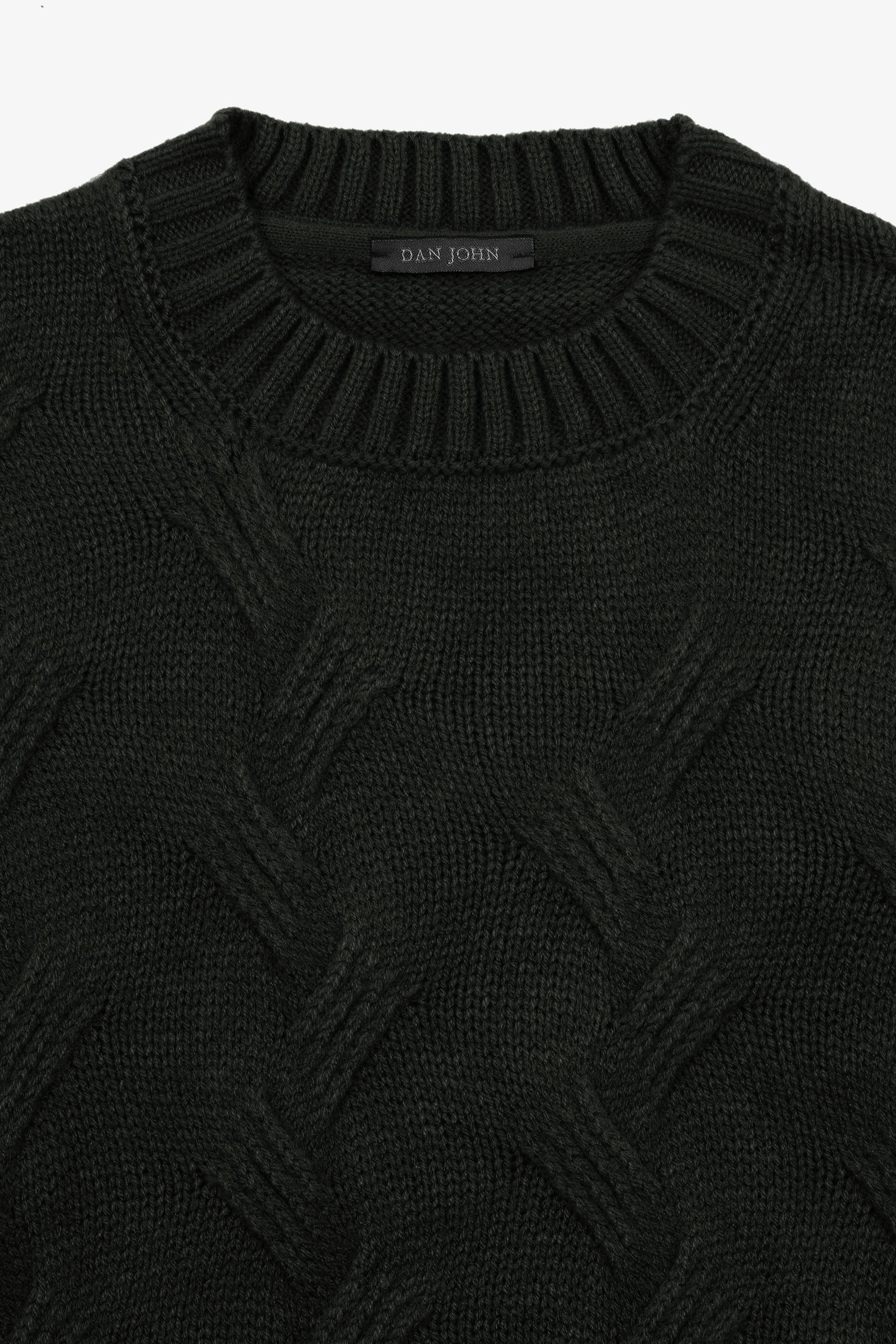 Maglia girocollo treccia discontinua verde-Dan John