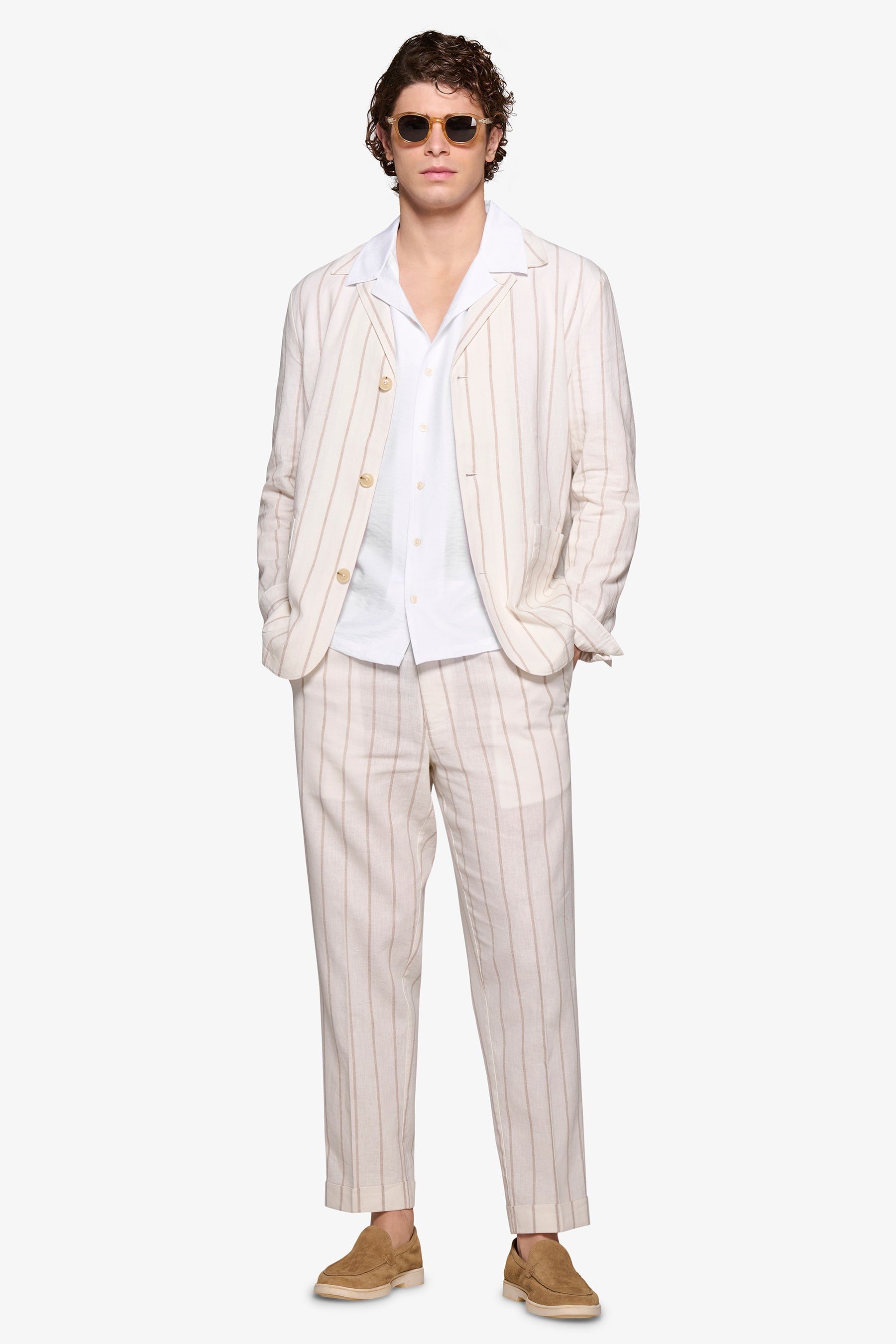 Overshirt da abito gessata panna "Capri"-Dan John