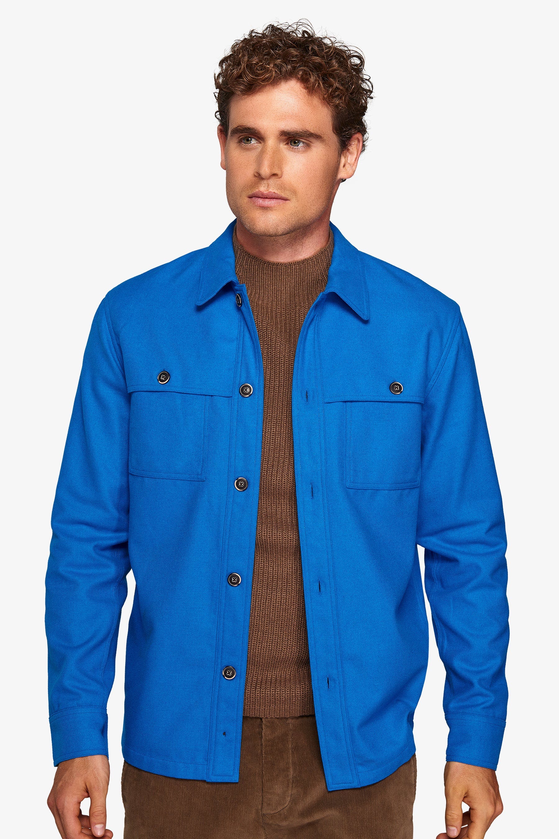 Overshirt in flanella con tasconi cobalto-Dan John