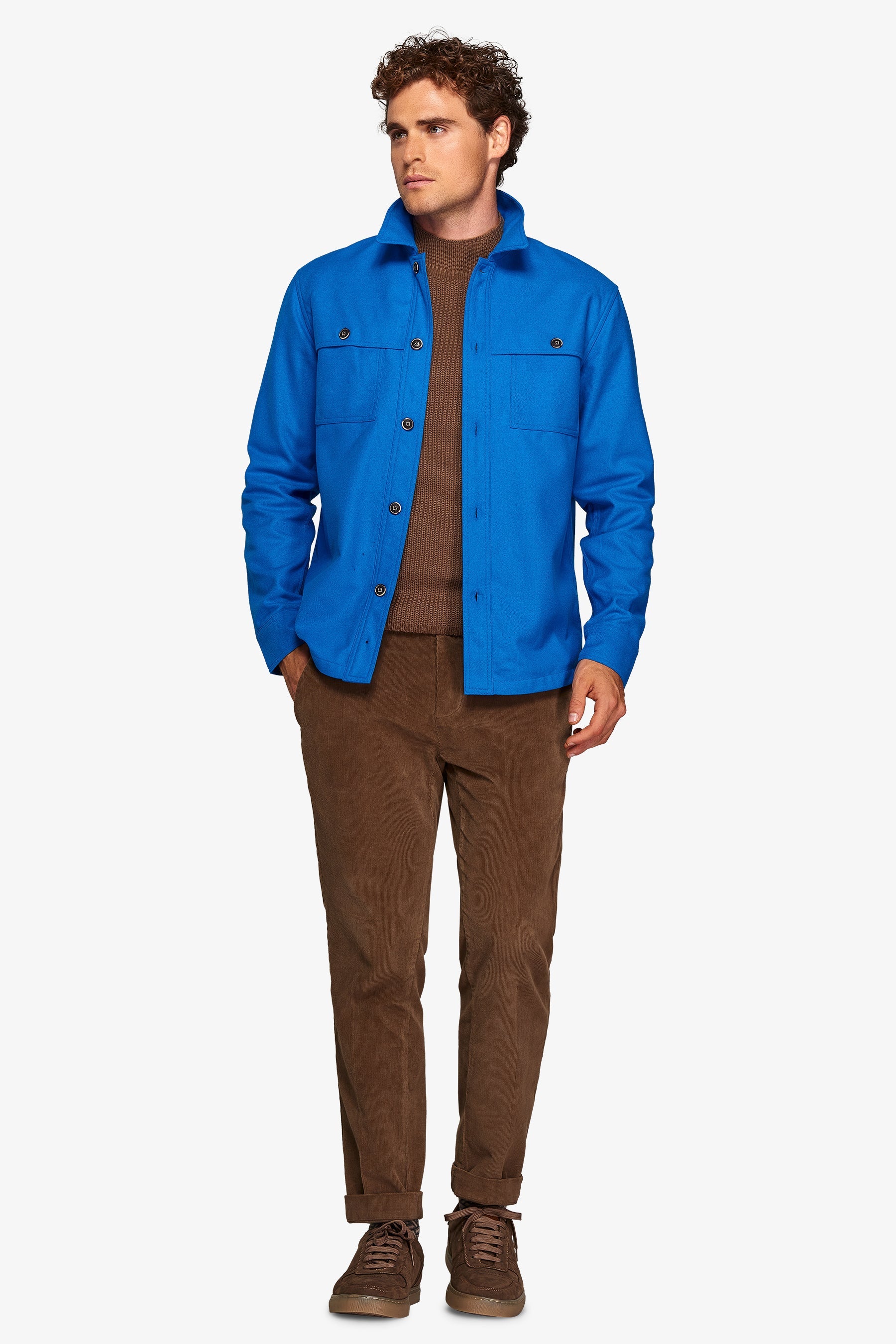 Overshirt in flanella con tasconi cobalto-Dan John