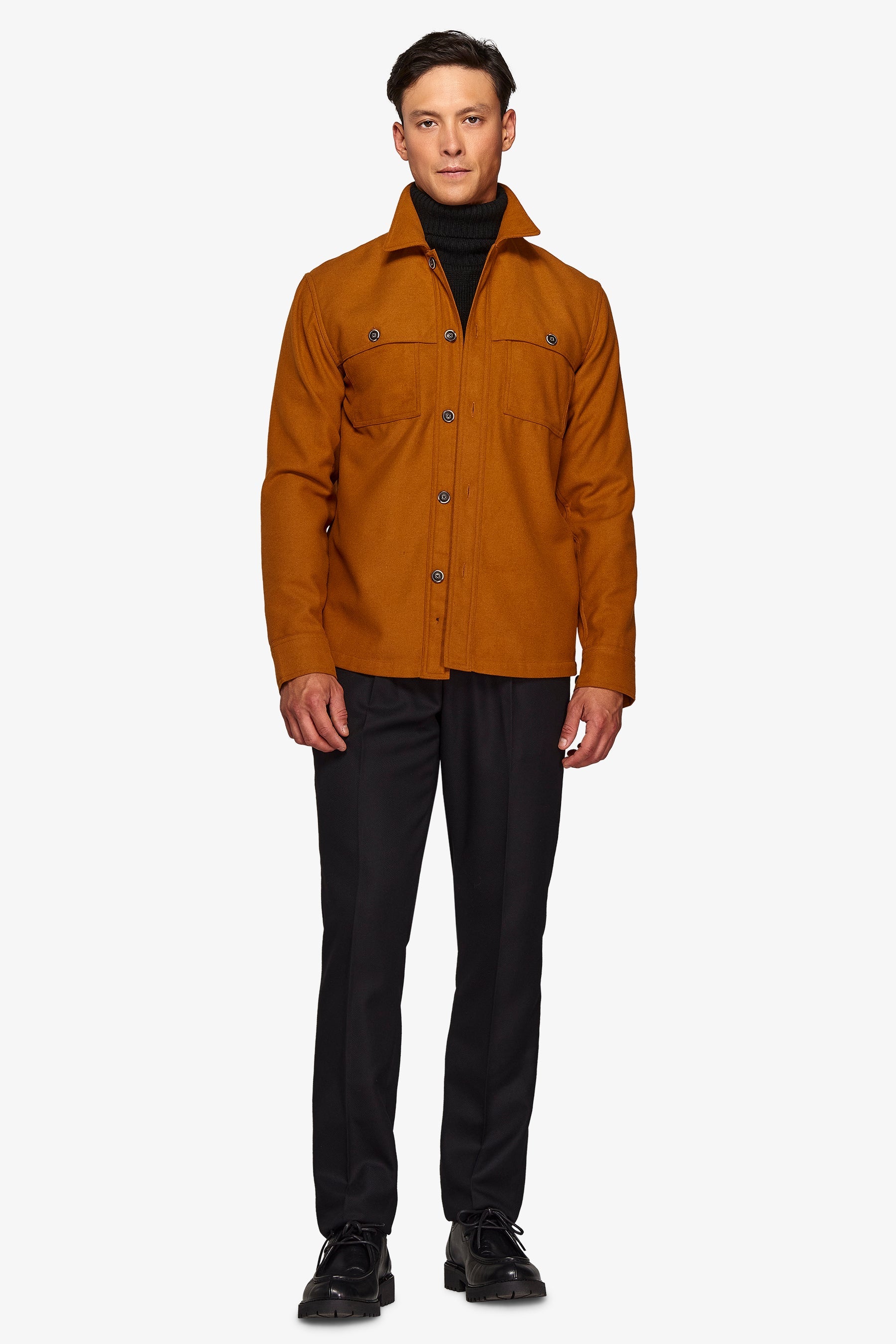 Overshirt in flanella con tasconi ocra-Dan John