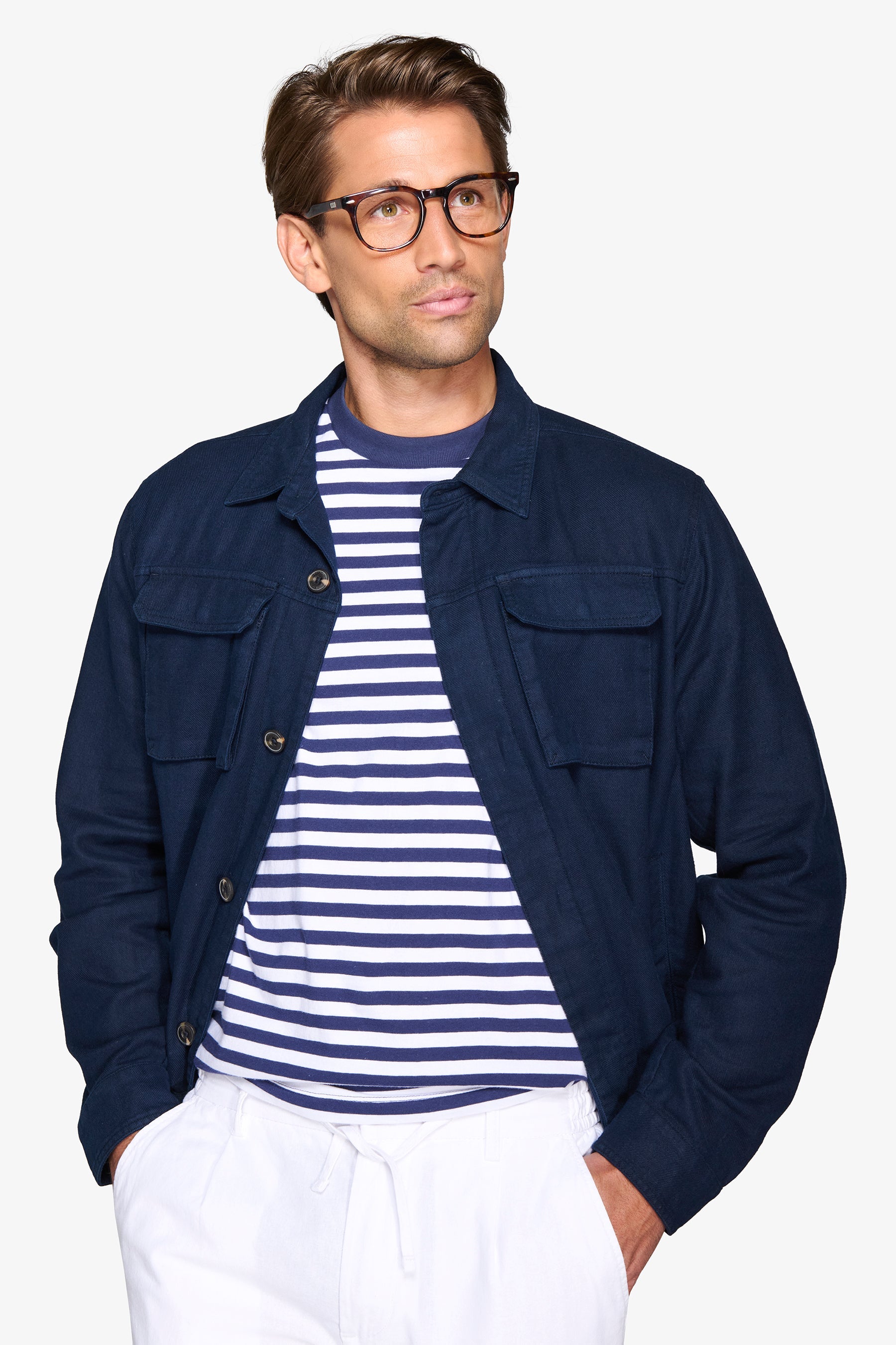 Overshirt misto lino navy-Dan John