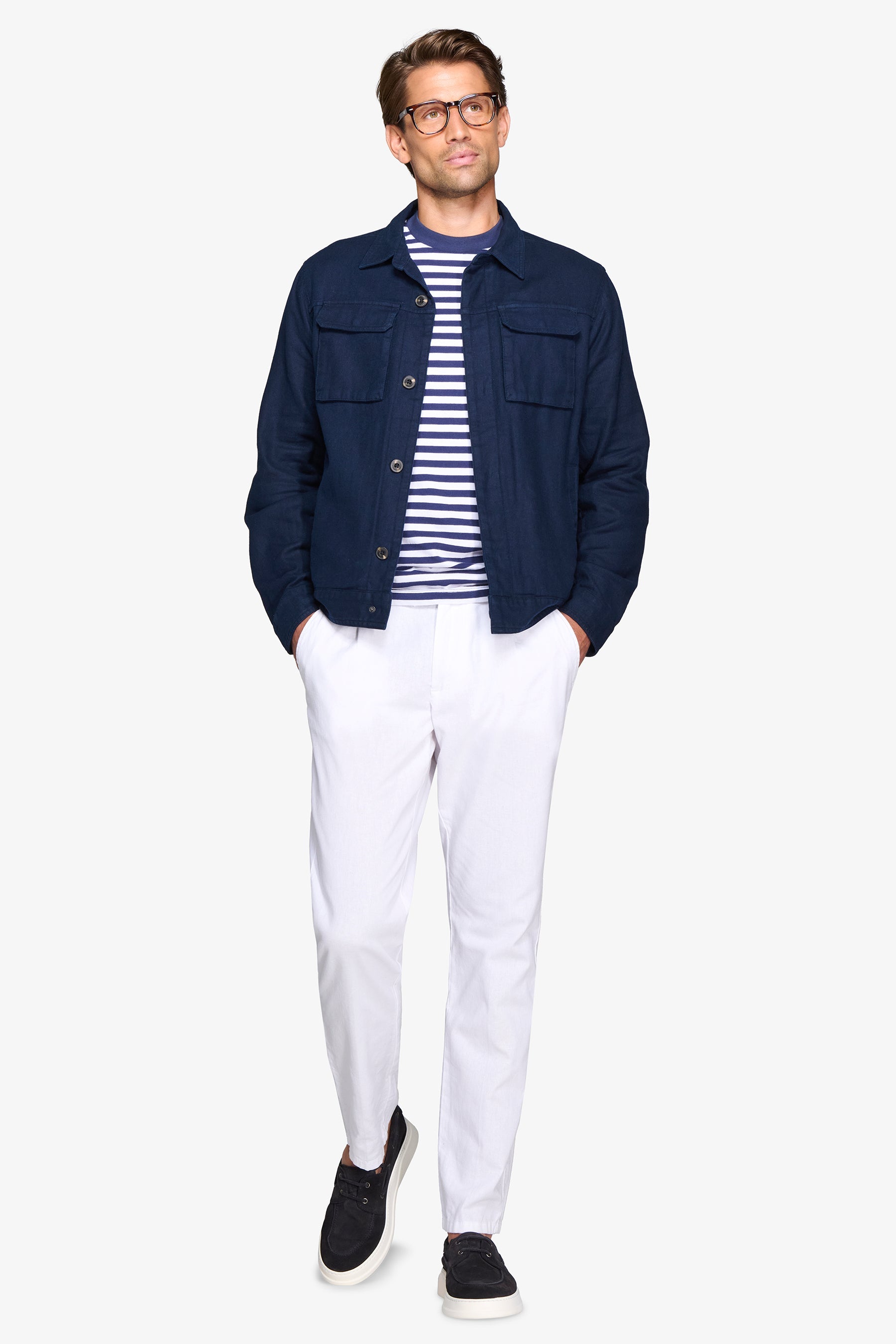 Overshirt misto lino navy-Dan John