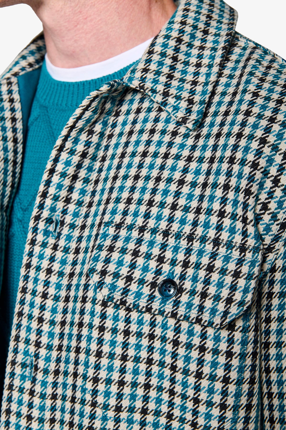 Overshirt Pied de Poule petrolio "Olden"-Dan John