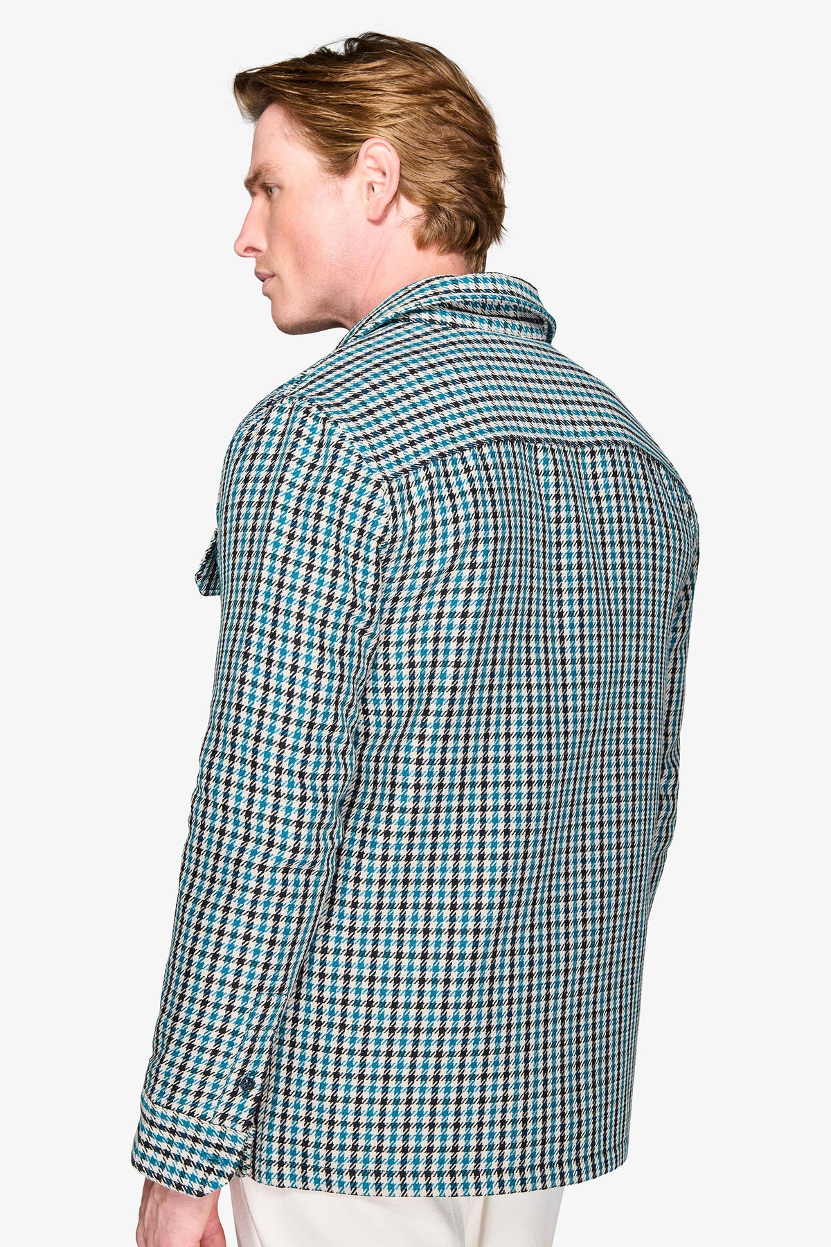 Overshirt Pied de Poule petrolio "Olden"-Dan John