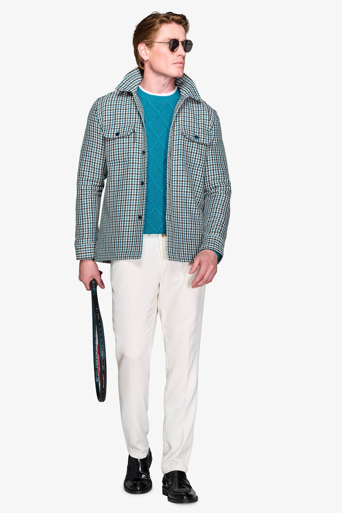 Overshirt Pied de Poule petrolio "Olden"-Dan John