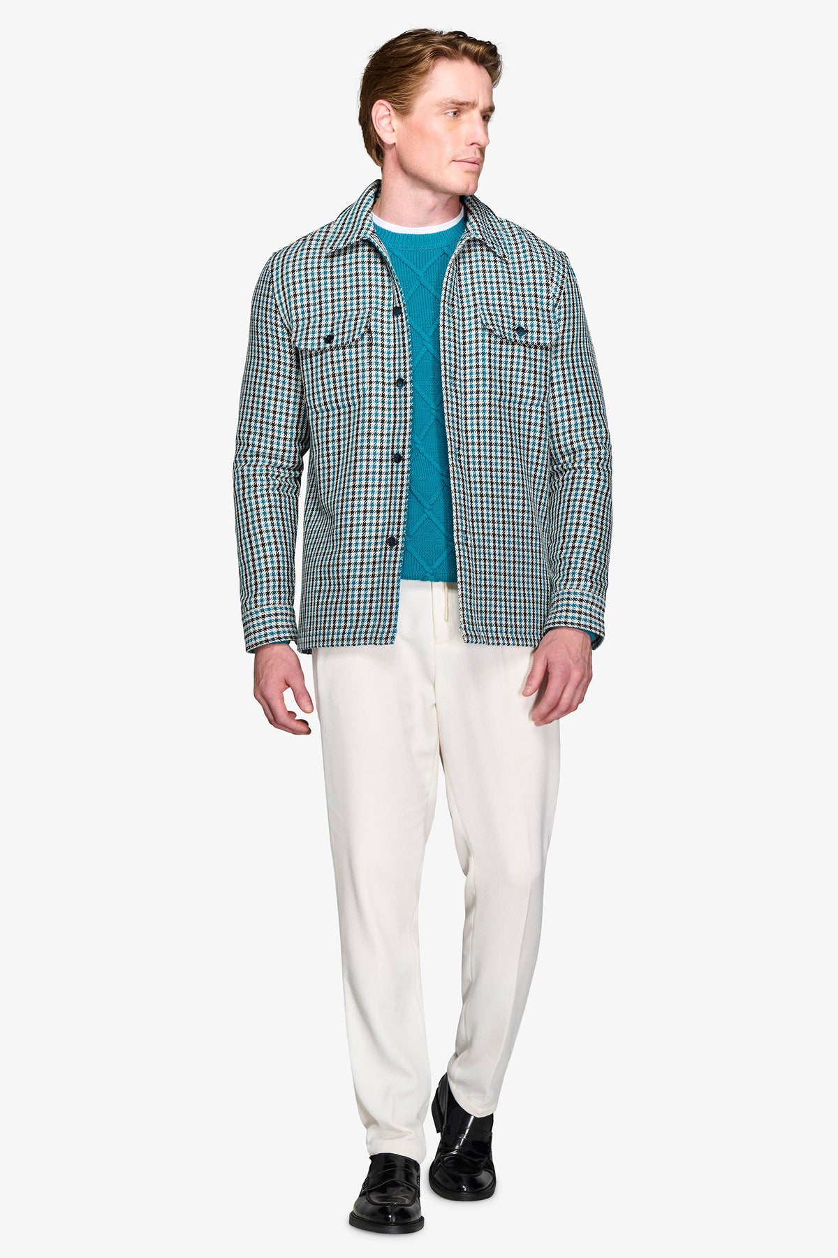 Overshirt Pied de Poule petrolio "Olden"-Dan John