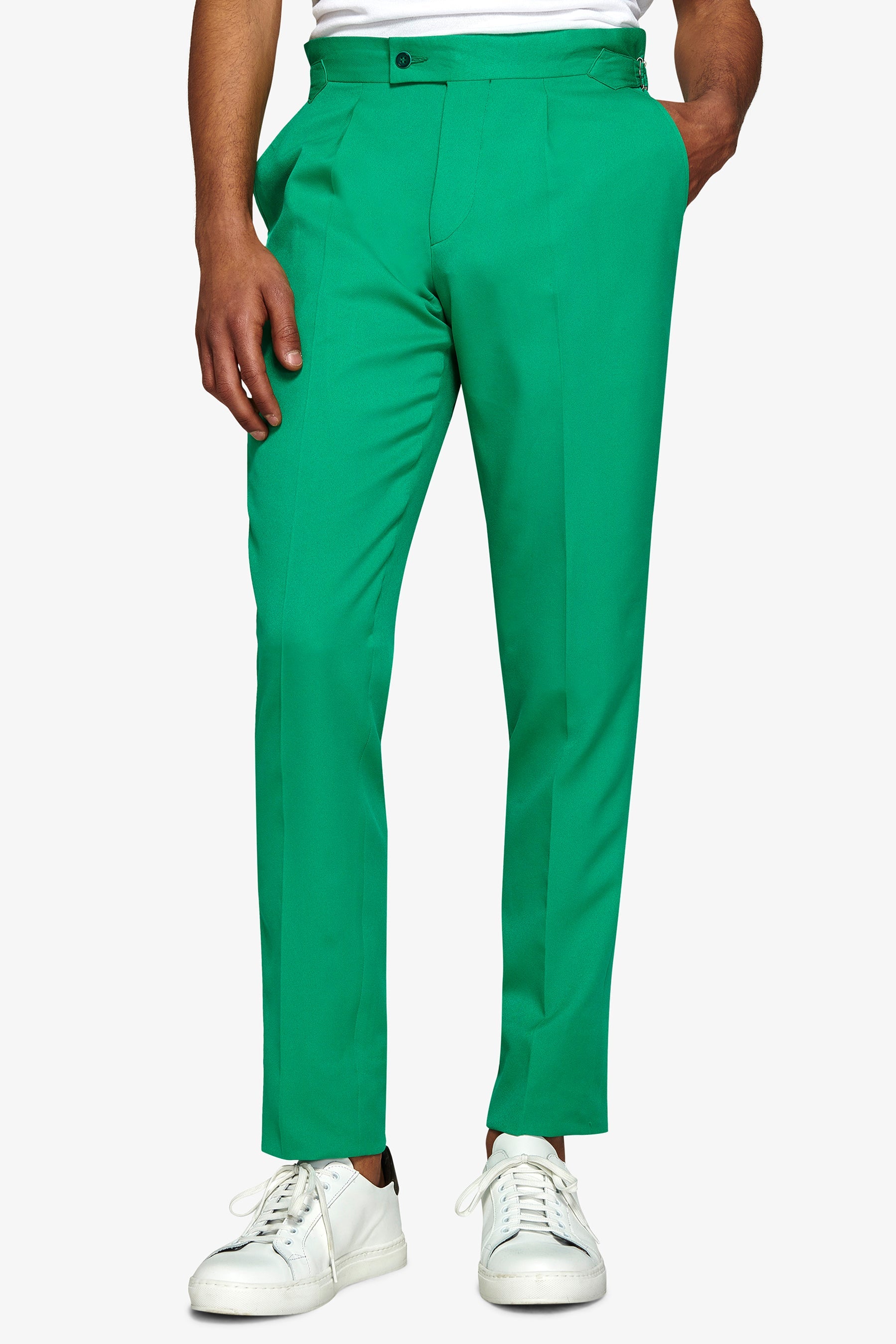 Pantalone da abito con pinces verde slim-Dan John