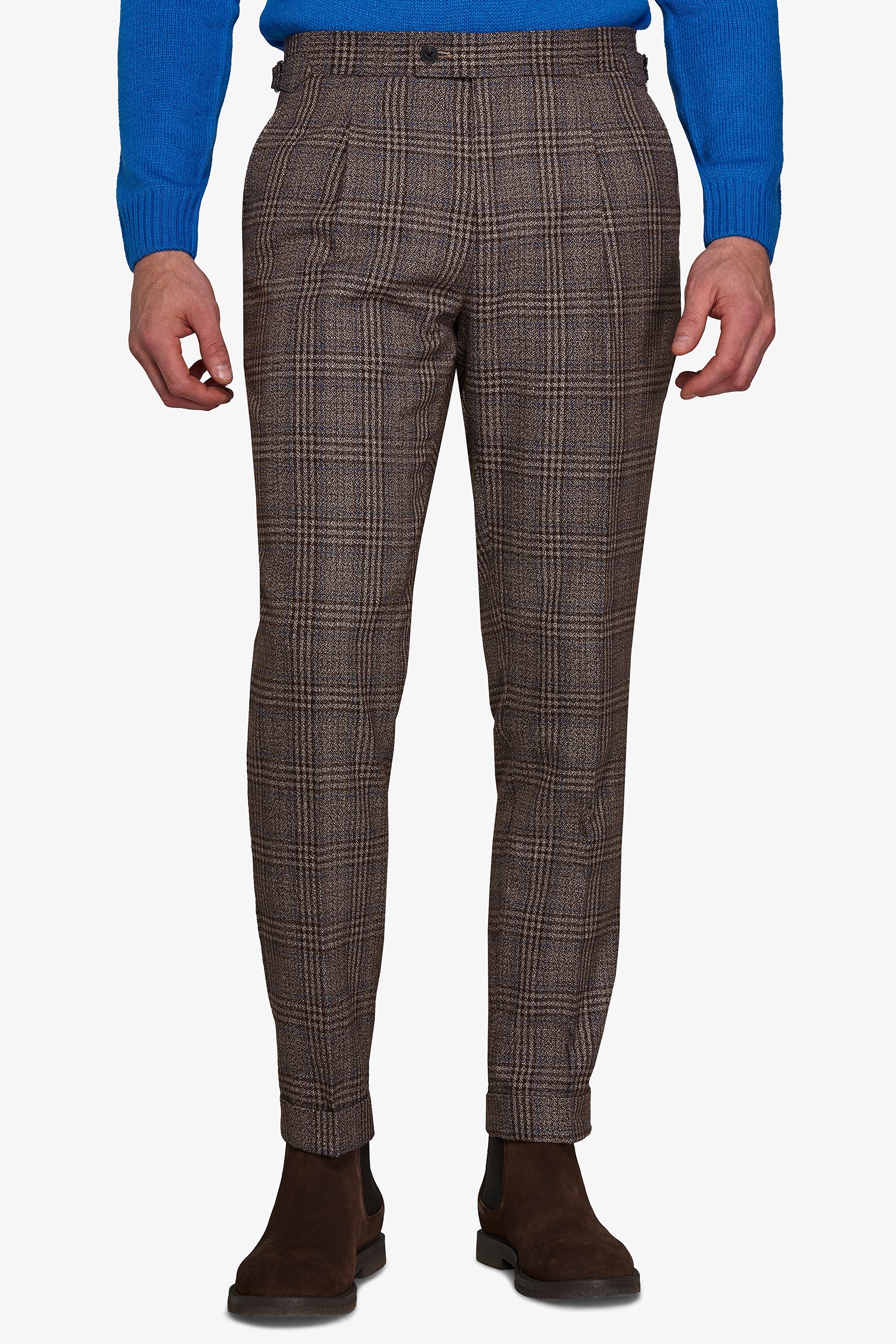 Pantaloni da abito fantasia overcheck castagna slim-Dan John