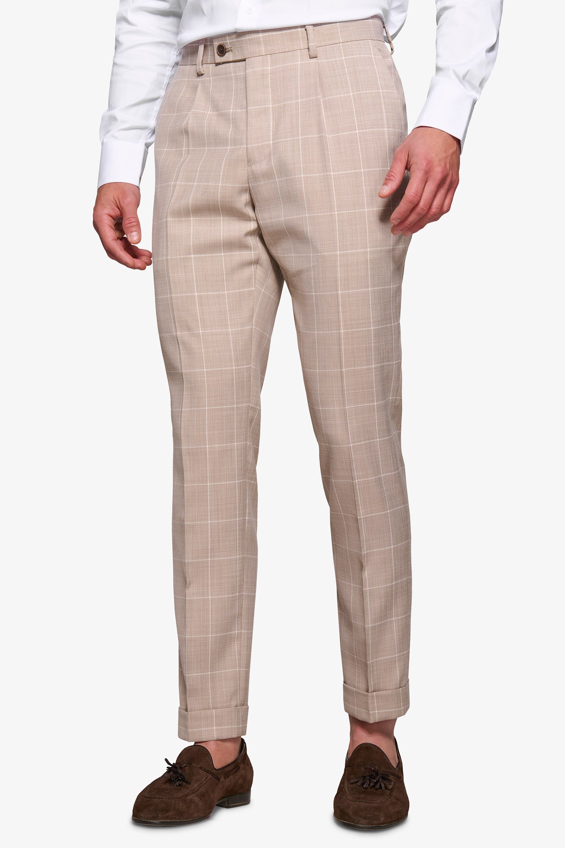 Pantalone da abito finestrato beige-Dan John